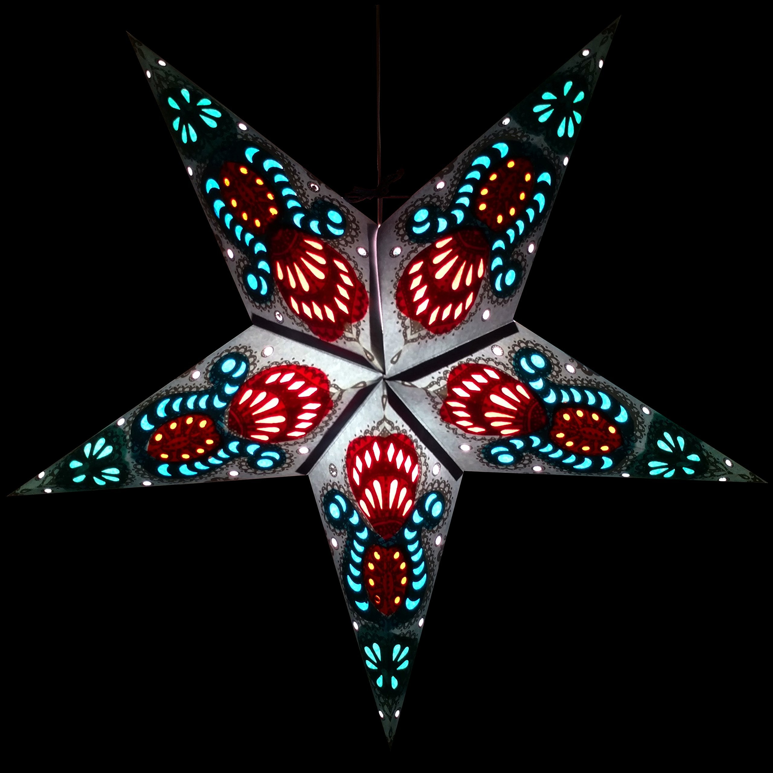 Peacock Navy Blue Paper Star Lantern With 12 Foot Power Cord Included