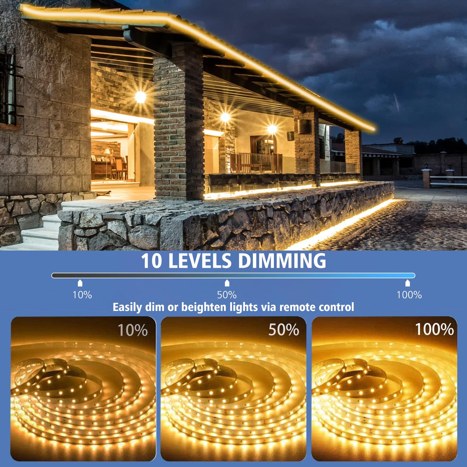 Smart Direct LED Strip Lights, 9.8 Ft, 90 LED, Battery Operated, Waterproof, Dimmable, Warm White