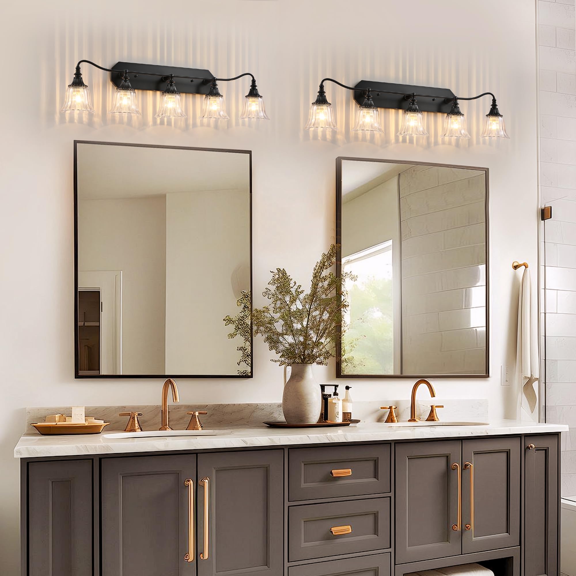 Bathroom Vanity Black Vintage Light Fixture  5 Lights Bathroom Lighting Matte Antique Brass Finish With Crystal Glass Shade  Black Vintage Vanity Light