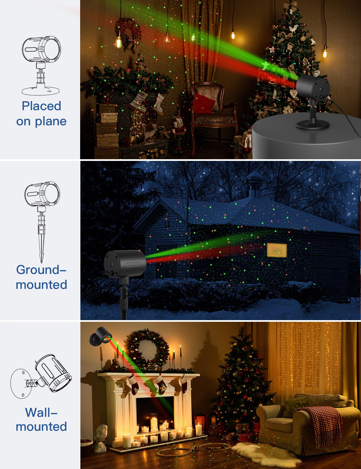 Christmas Projector Lights, Zbpp Star Show Led Lights Red And Green Outdoor Ip65 Waterproof, 3 Modes Rf Remote Control, Landscap