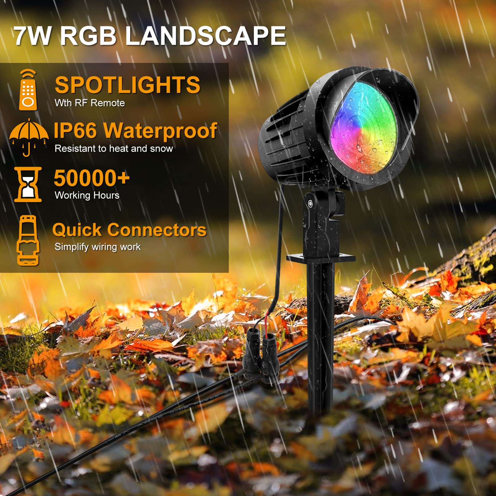 MEIKEE 7W RGB Landscape Lights, IP66 Waterproof, DC/AC Low Voltage, 8 Pack for Christmas Halloween Decoration