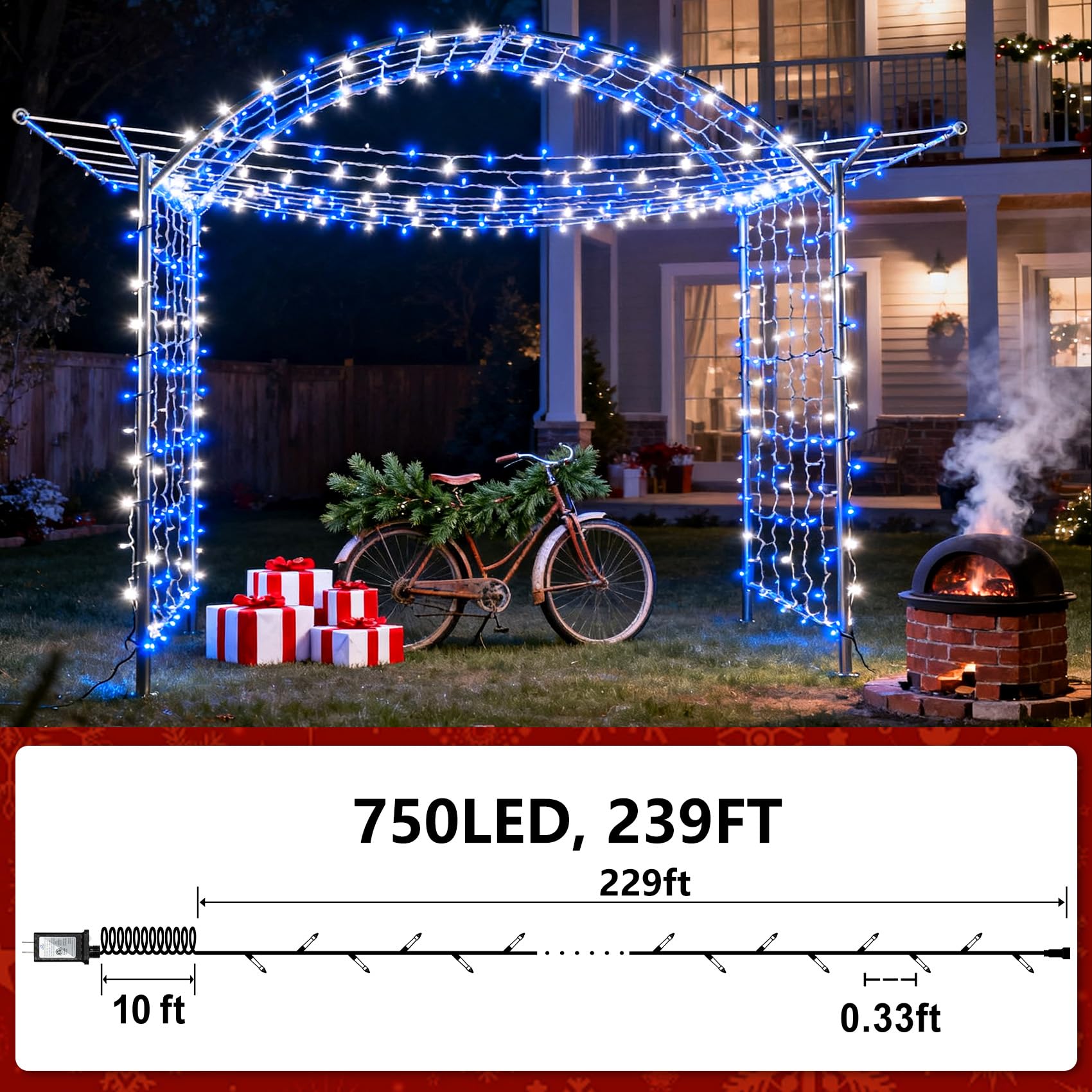 750 Led 240Ft Christmas String Lights Outdoor With 12 Lighting Modes  Green Wire Christmas Lights With Timer & Dimmable  Waterproof Plug In Fairy Lights For Room Party Home Patio Xmas  Blue & White