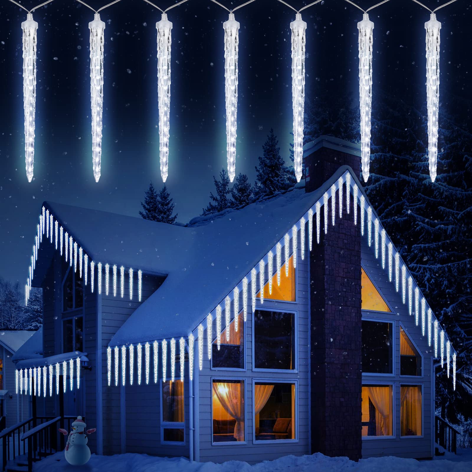 Christmas Icicle Lights Outdoor, 30 Ft Meteor Shower Lights with 20 Large Tube 480 LED Dropping Lights Effect, Waterproof Icicle