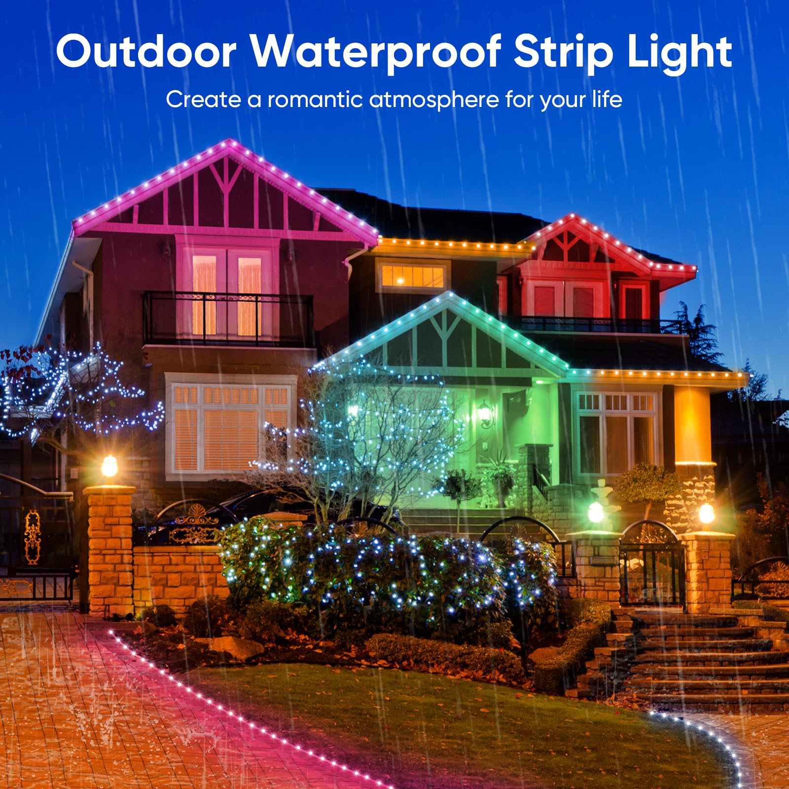 ATHONO Outdoor LED Strip Lights, 100FT RGB Waterproof, IP67, Remote/App Control, Multicolor, Model YadingFSRGB30M