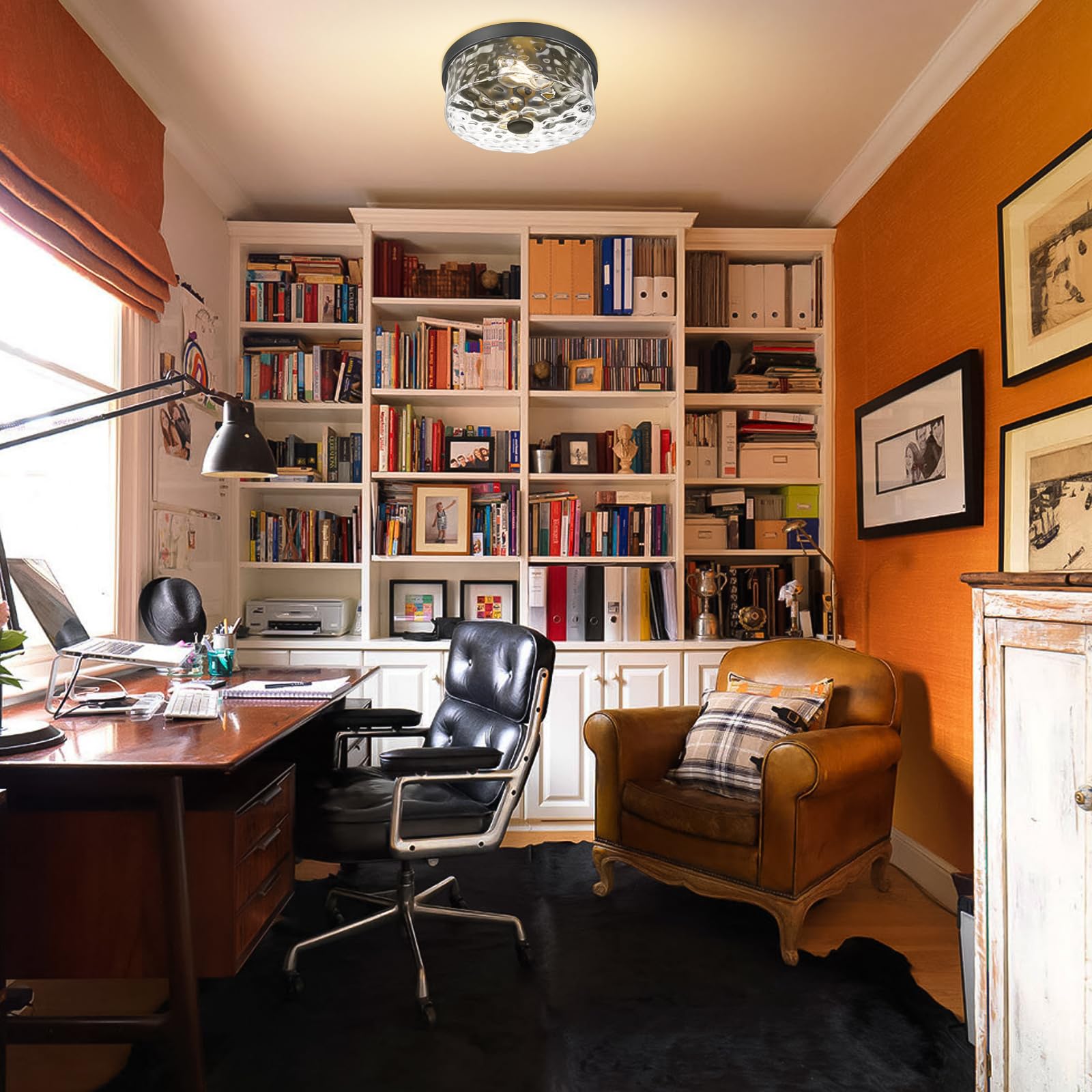 Luminzone Flush Mount Ceiling Light With Water Ripple Glass Shade, Modern 2-Light Ceiling Lighting For Kitchen Living Room Porch