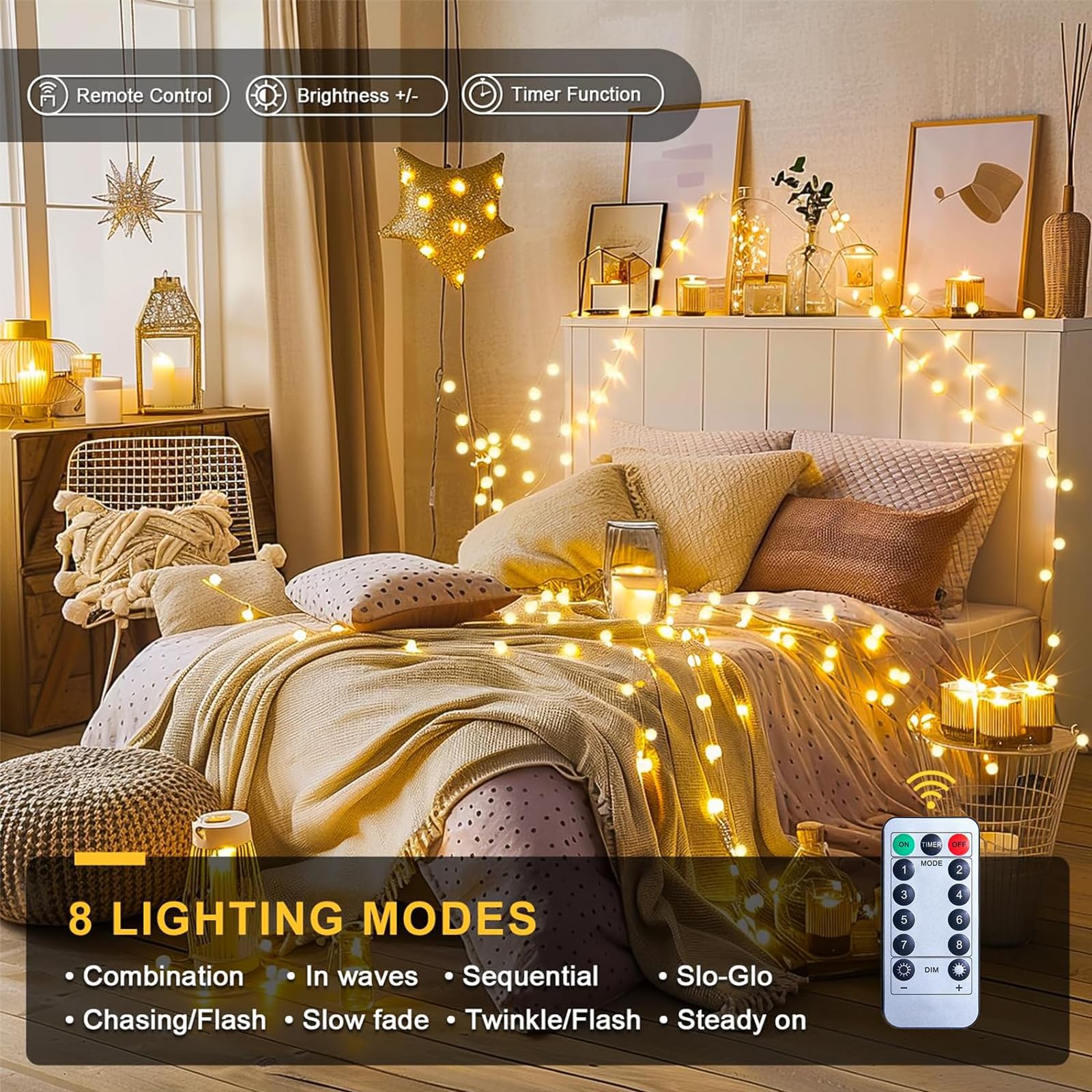 Star String Lights, 20 FT 40 LED Star Lights with Remote Control [Timer], 8 Modes Battery Operated Twinkle Lights IP65 Water Pro