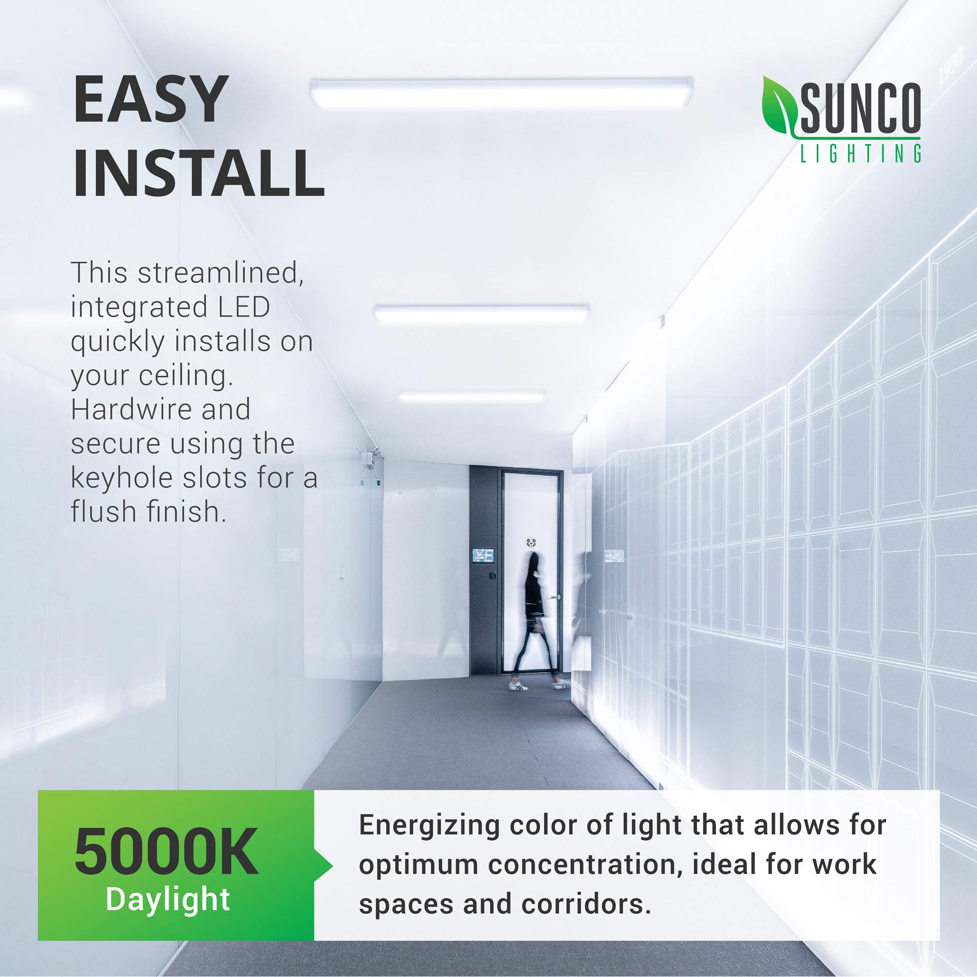 Sunco 10 Pack LED Garage Ceiling Lights 4FT, 3500 LM, 40W=300W, 5000K Daylight, Linkable, Hardwired, Model SHW