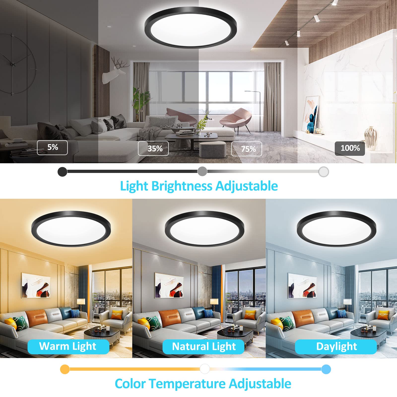 Aphyni Led Smart Ceiling Light Flush Mount, Compatible with Alexa Google Home, 12 Inch Low Profile Ceiling Light Fixture, 24W Di