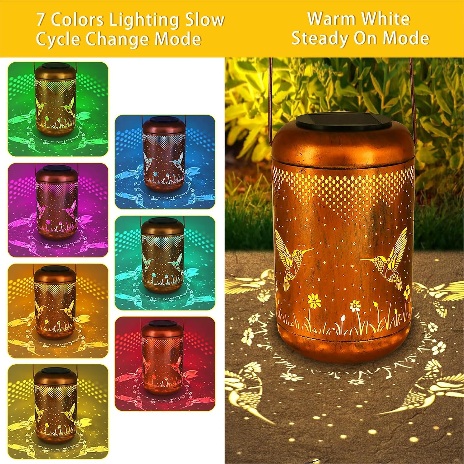 Solar Lanterns Outdoor, Waterproof Hummingbird Garden Decor, LED Hanging Lights Metal Decor for Yard, Patio, Porch, Lawn, Tablet