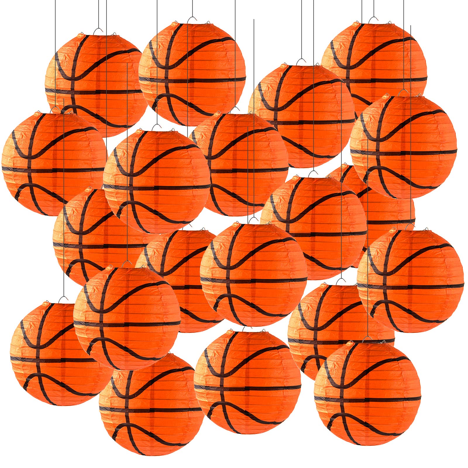 20 Pieces Orange Basketball Paper Lanterns Decorations 8 inches Ceiling Hanging Basketball Lanterns Basketball Sports Party Pape