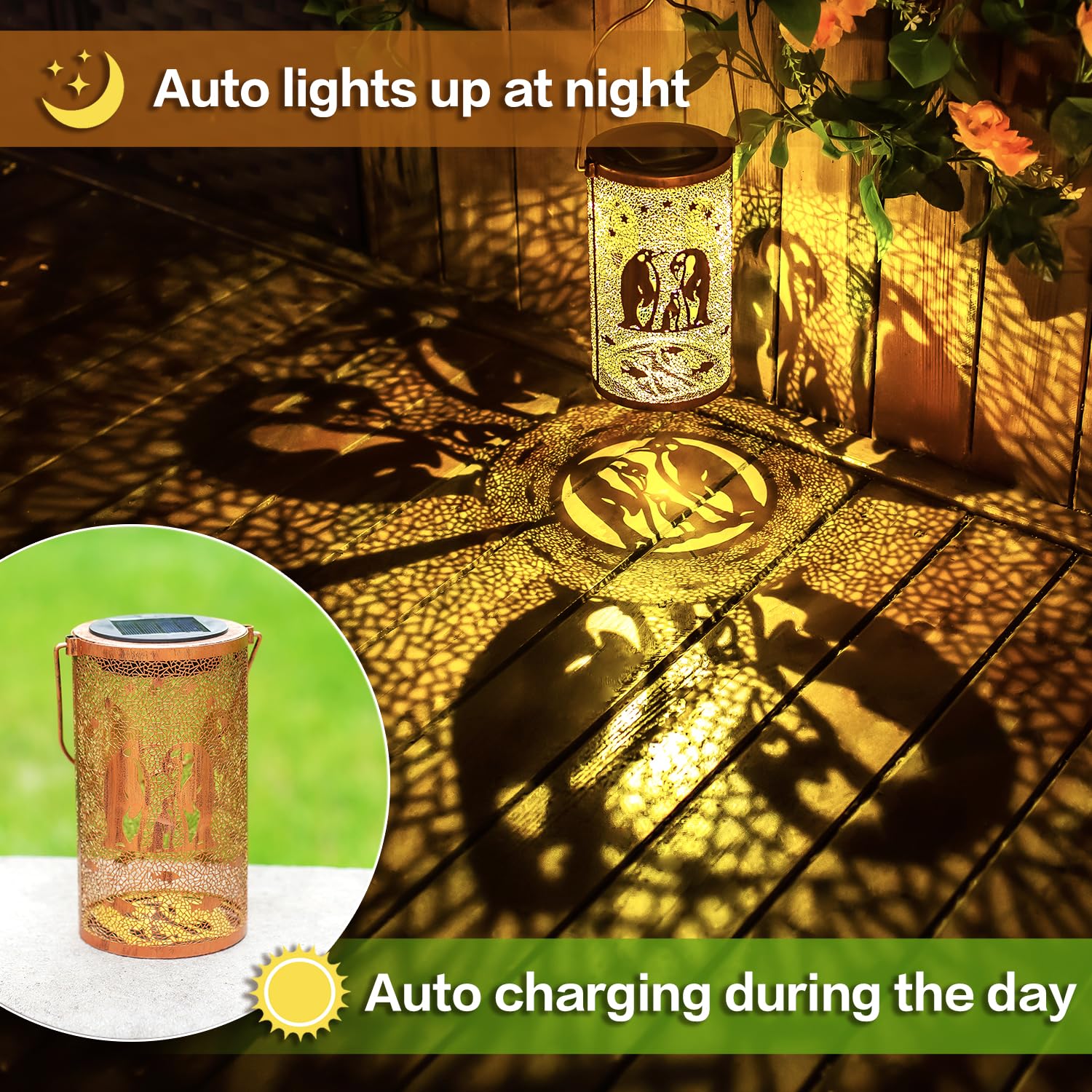 Penguin Solar Lanterns Outdoor Waterproof Hanging Solar Lights Penguin Gifts For Women Men Metal Decorative Led Penguin Lanterns For Garden Decor,Yard,Patio,Lawn,Tabletop,Pathway,Landscape
