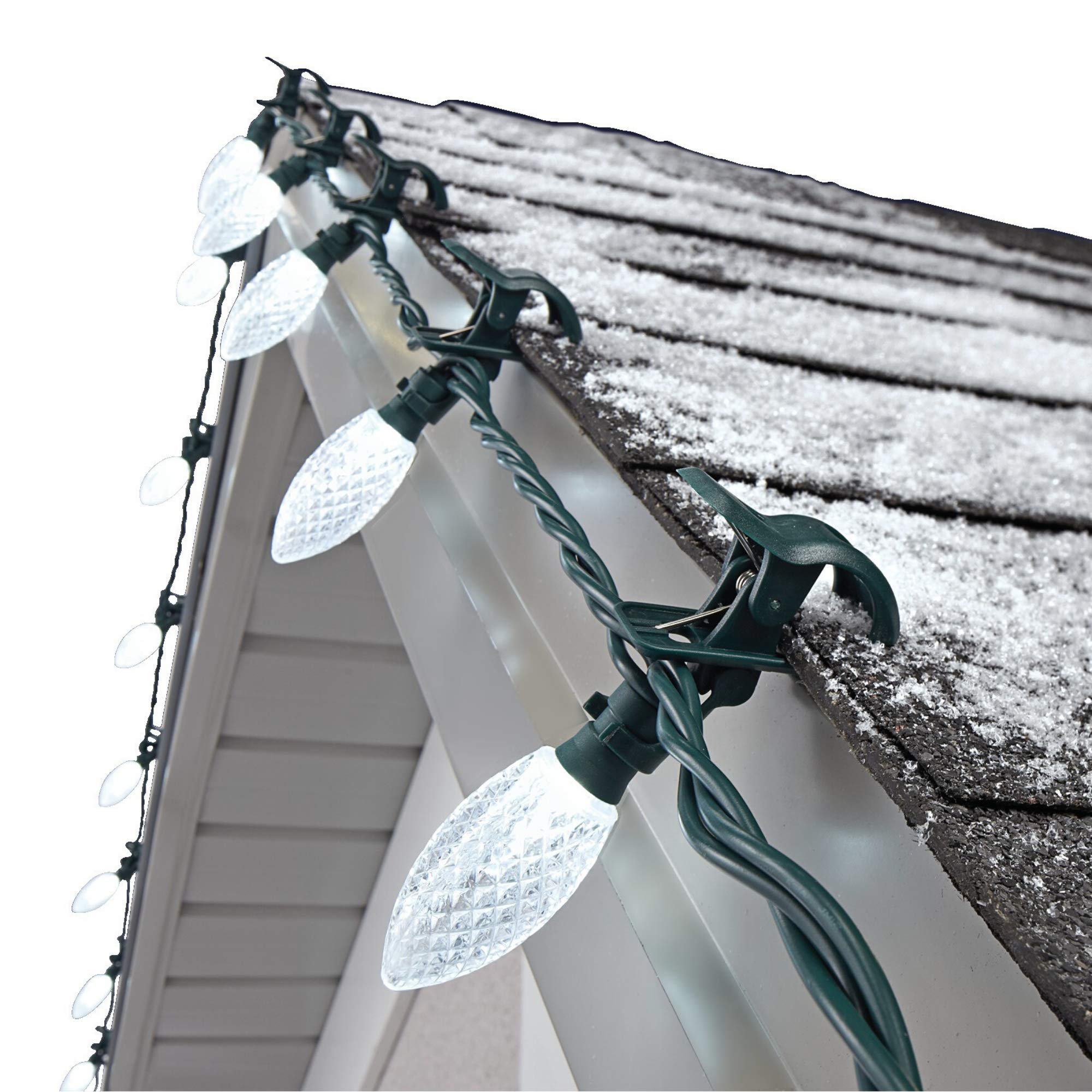 Noma C9 LED Quick Clip Christmas Lights | Built-in Clip-On  String Lights | 25 Pure White Bulbs | 16  Foot Strand  