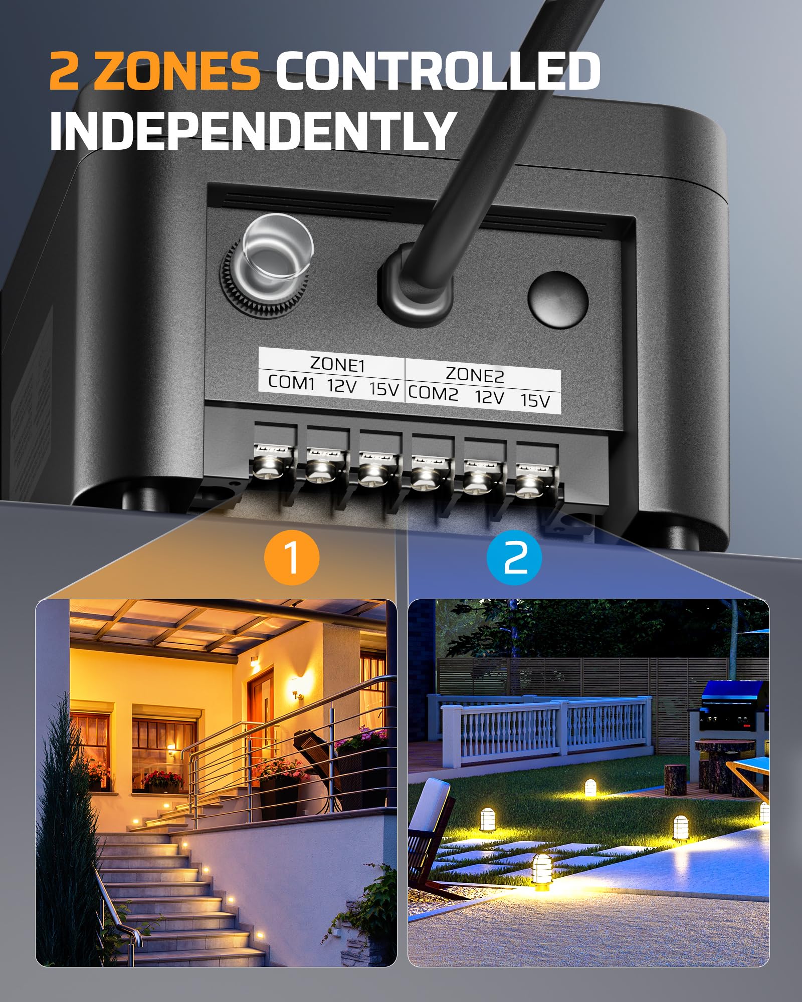 DEWENWILS 200W Low Voltage Landscape Transformer, 2 Zones WiFi Low Voltage Transformer, Weatherproof for Landscape Lighting, 120