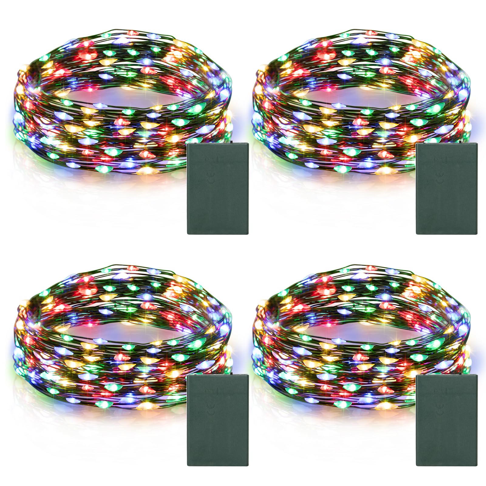 4 Pack Christmas Fairy Lights Battery Operated, 16.4FT 50 LED Auto Timer Twinkle Lights with Waterproof, Outdoor String Light fo