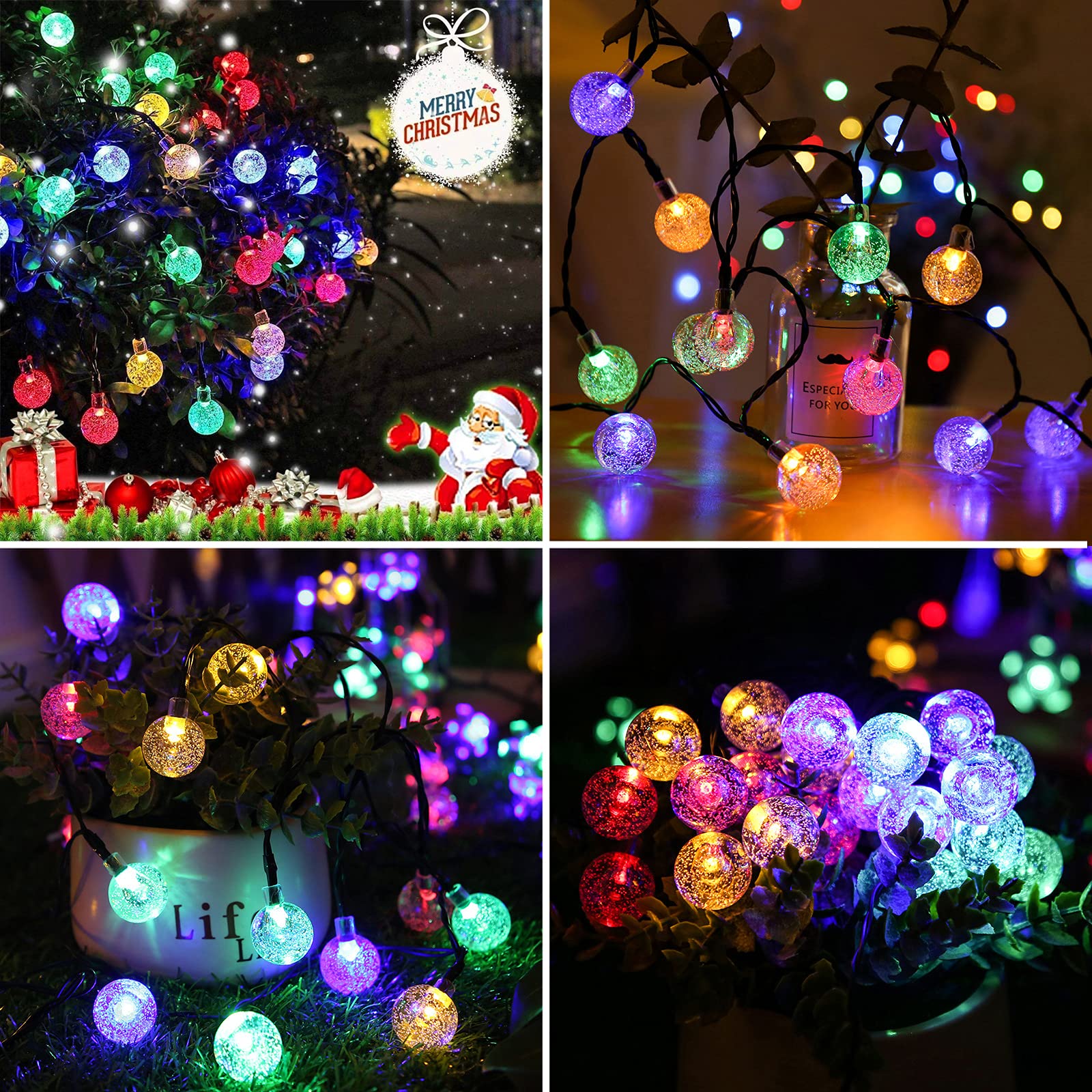 Solar String Lights Outdoor 100 Led 40 Feet Multi-Color Crystal Globe Lights With 8 Lighting Modes, Waterproof Solar Powered Pat