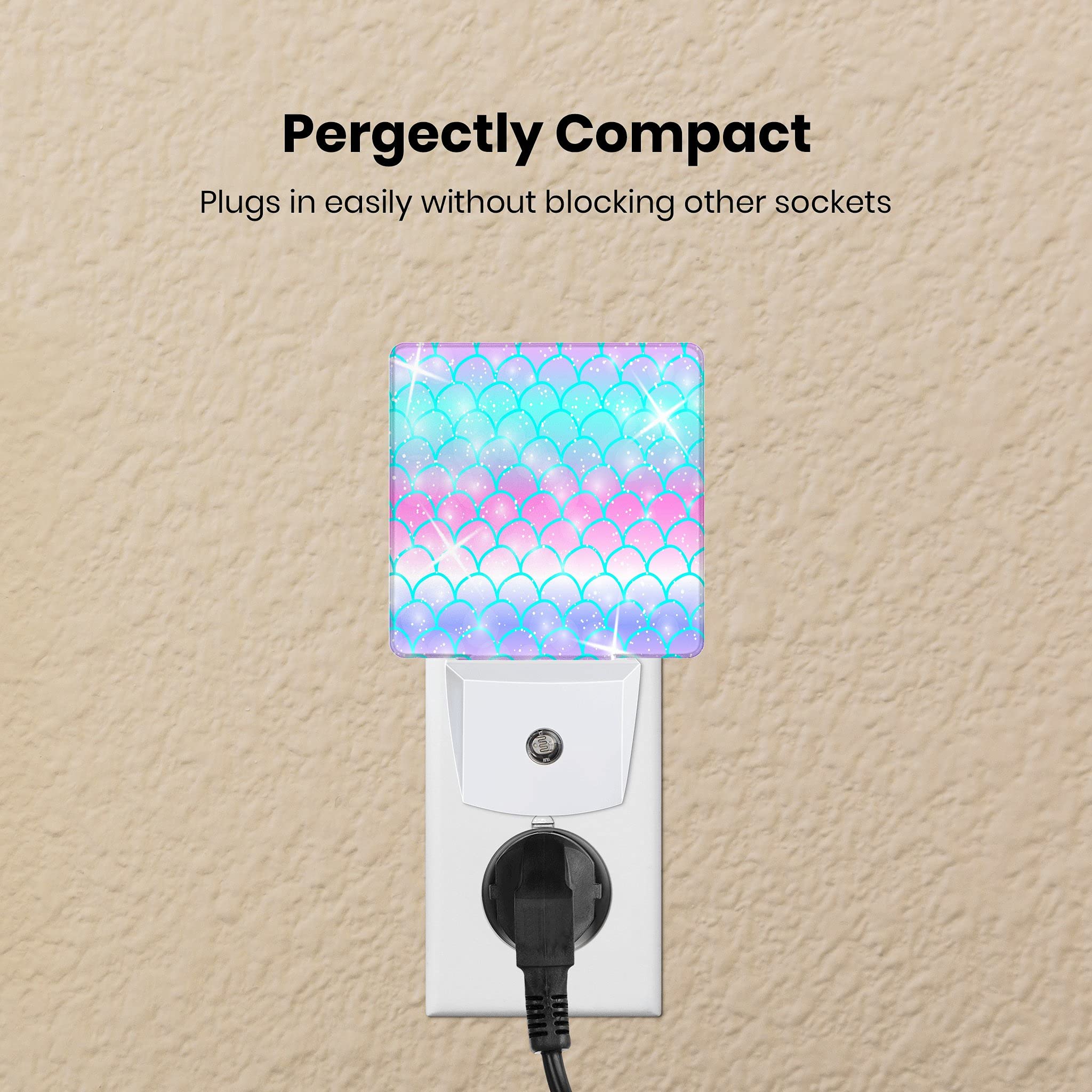 Caifujiqi Night Light - Pink Mermaid Fish Scale, LED, Smart Sensor, Energy Efficient, for Bedroom, Bathroom, Kitchen, Hallway