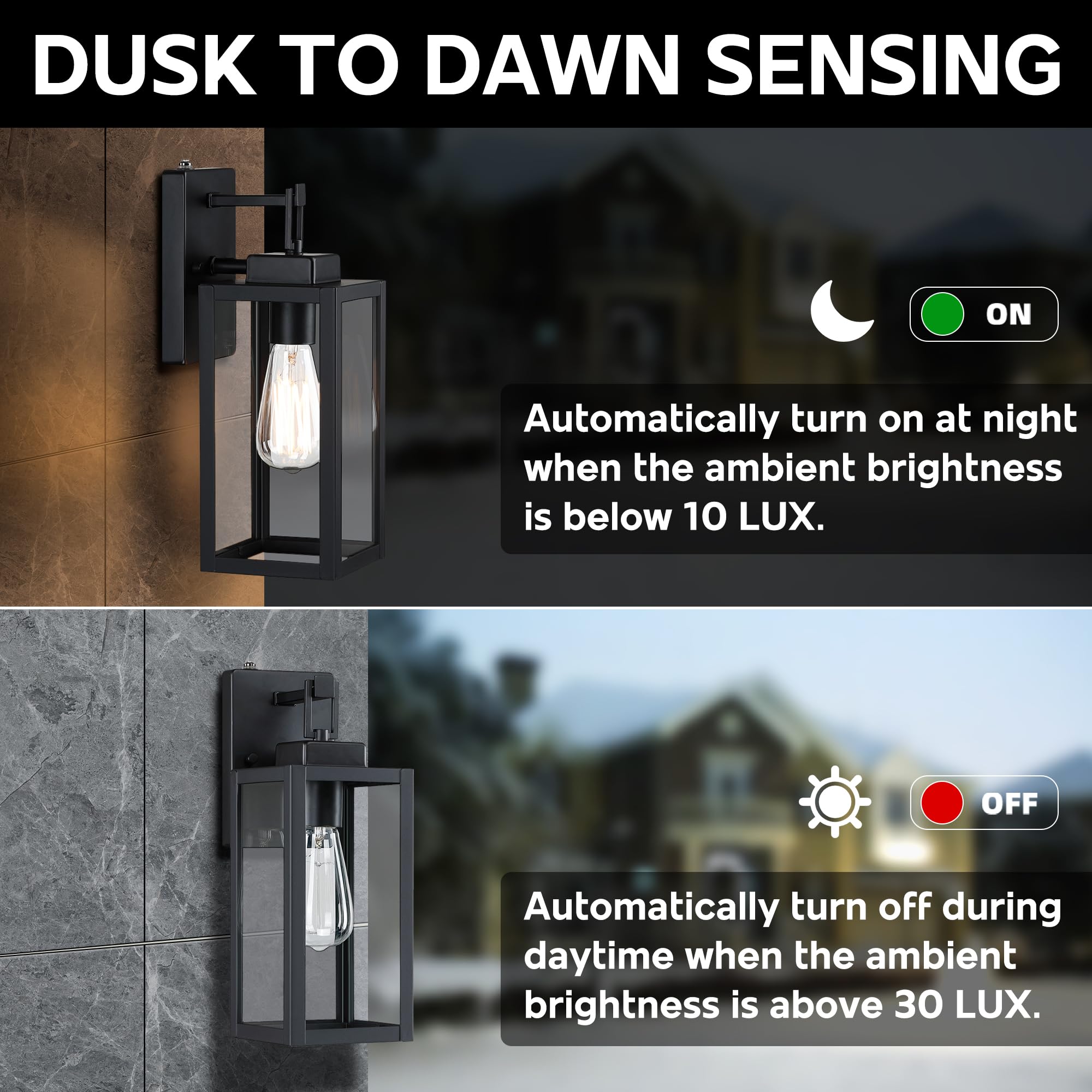 2 Pack 12 Inch Outdoor Wall Lights Dusk To Dawn Exterior Sconce Lights With Sensor Photocell Black Wall Lantern For Porch Patio Garage Dusk To Dawn Outdoor Lighting Set Of 2