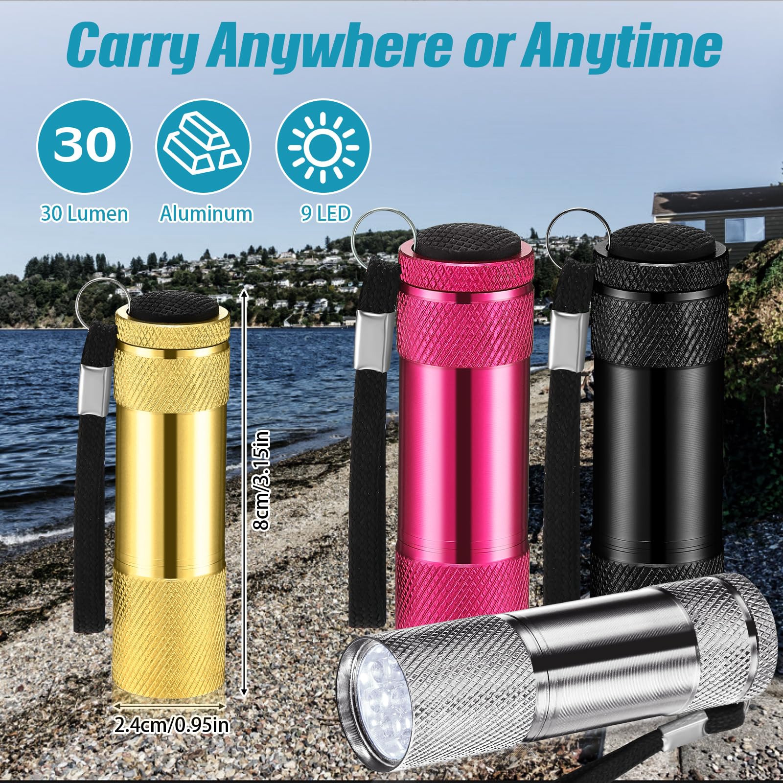 VIHOSE Mini Flashlights Bulk - 20 Pcs Aluminum LED Handheld Flashlights with Lanyard, Compact for Camping, Hiking, Night Reading, Novel Color