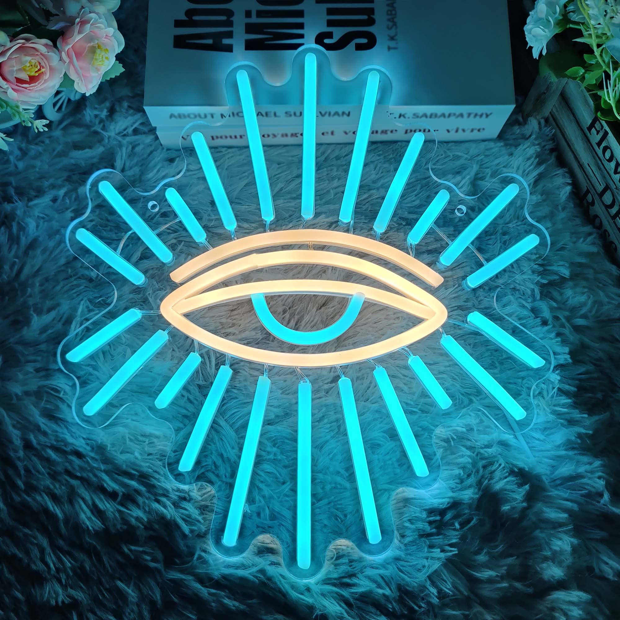 Abooly Neon Wall Sign - Blue Acrylic Evil Eyes, USB Dimming LED, 11.8x13in, Perfect for Game Room, Bedroom, Kids Room, Party Decor