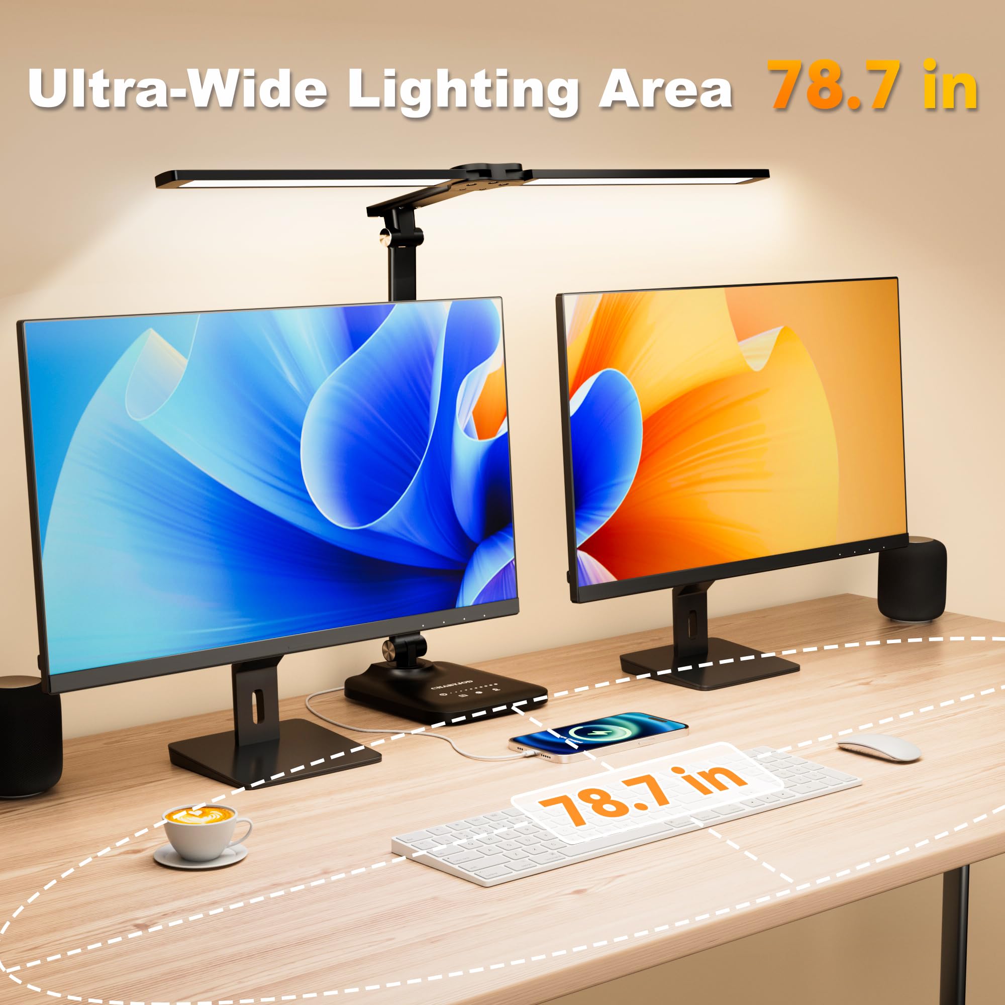 CHARYJOD LED Desk Lamp - Height Adjustable, Stepless Dimming, USB Adapter, Black, Model JB007