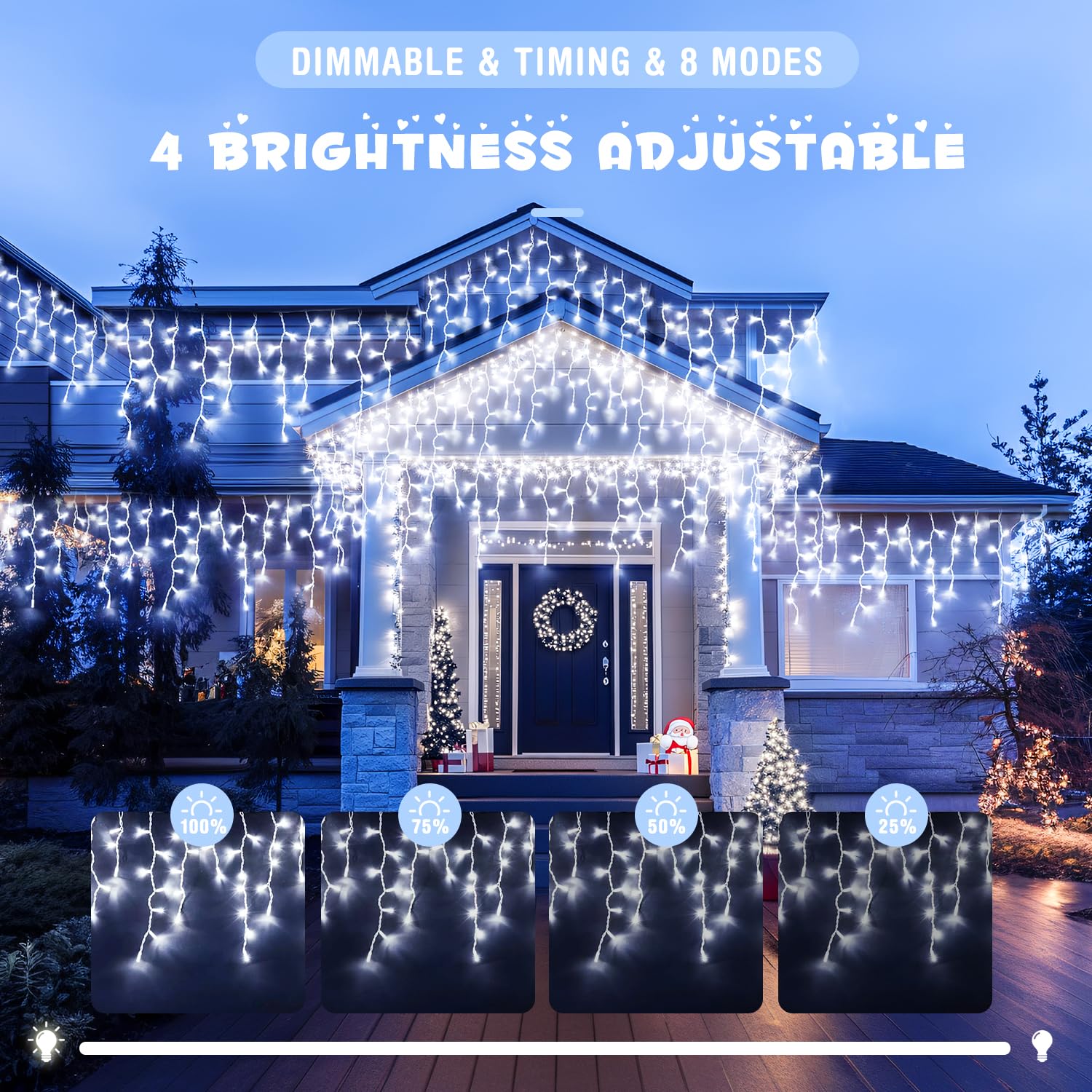 Jmexsuss Christmas Icicle Lights For Outside: 800 Led White Icicle Lights Outdoor Waterproof - White Christmas String Lights For
