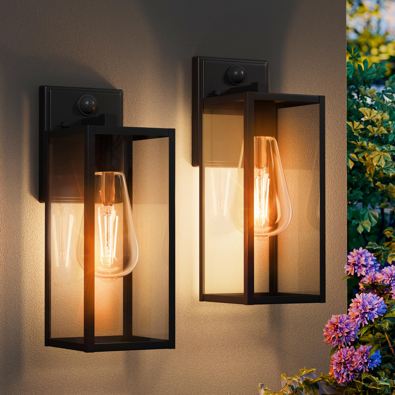15   Black Motion Sensor Outdoor Front Porch Lights for Outside  Large Exterior Lighting Fixtures Wall Mount for House  Wall Sconce Lamp  Waterproof Lantern Coach Lights for Garage  Entryway Yard