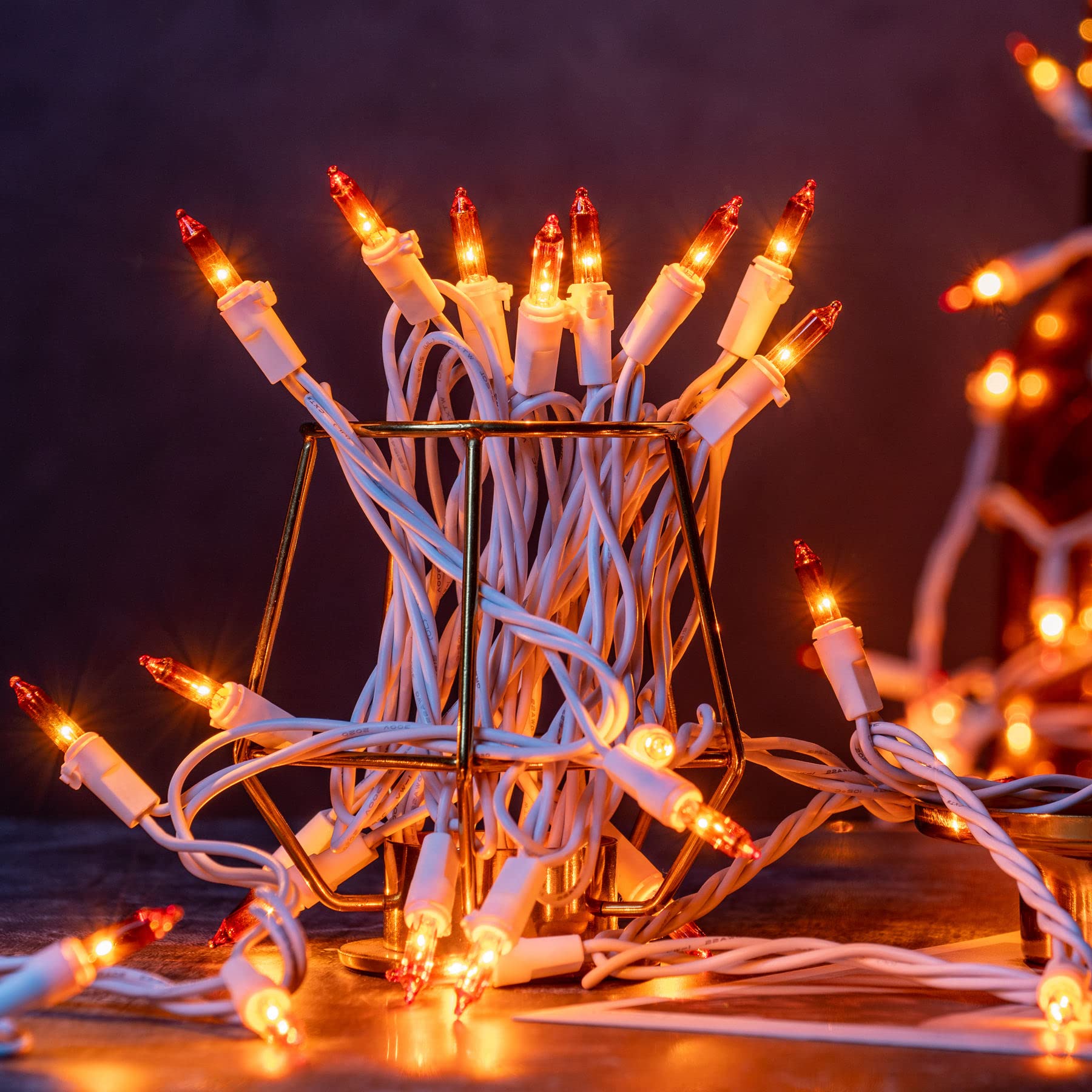 Yuletime 200Ct Orange String Lights, 66Ft Ul Certified Incandescent Mini Lights, Pack Of 2, White Wire, Indoor Outdoor Usage