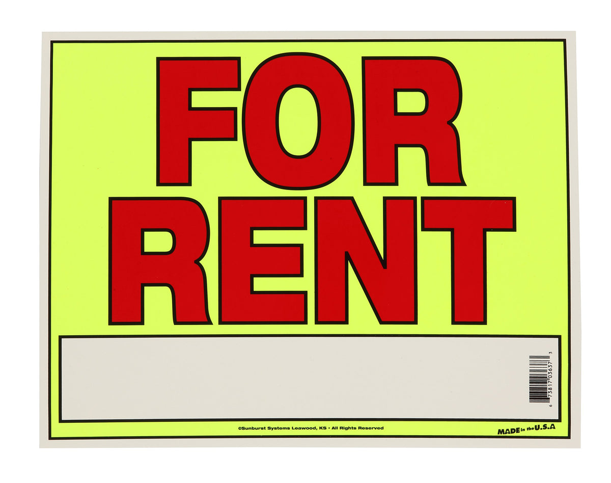 Sunburst Systems 3637 For Rent Sign, 11&quot; x 14&quot; Neon, Weather Resistant