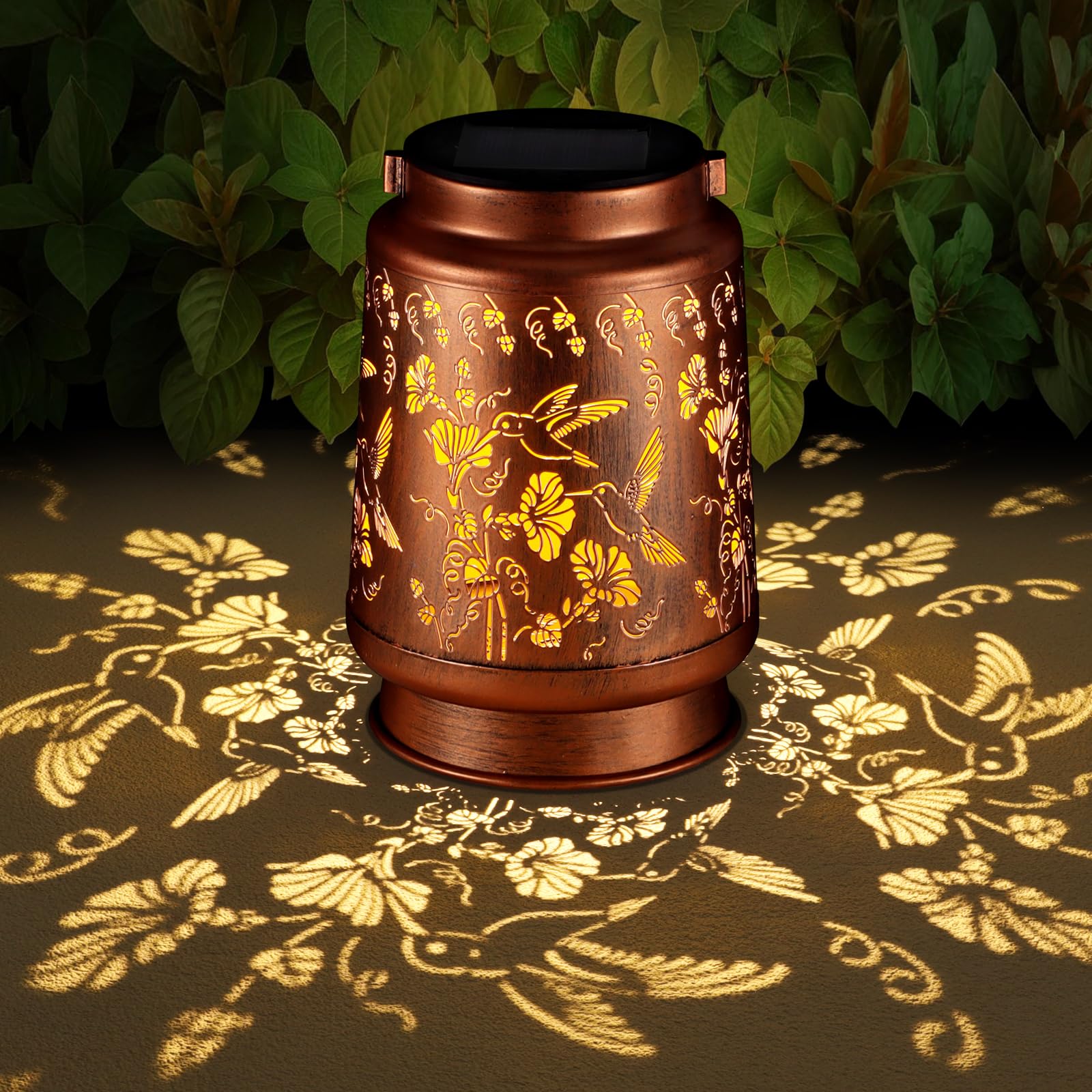 Solar Lantern Outdoor Hanging Waterproof Outside Metal Openwork Hummingbird Pattern Birthday Gifts For Women Mom Landscape Lights For Porch Garden Yard Patio Pathway Decor(Two Hummingbirds)