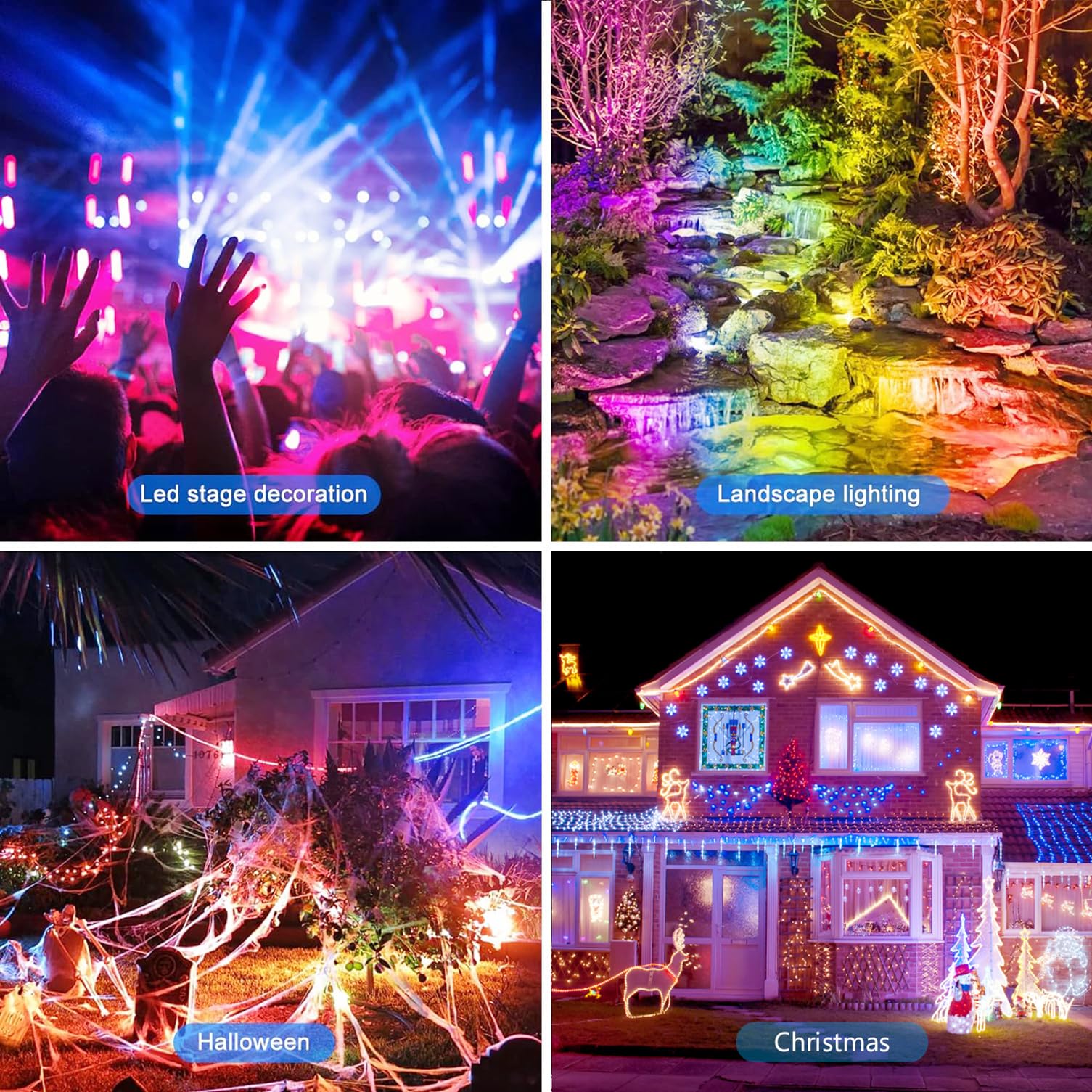 ChangM LED Flood Light 500W Equivalent, Bluetooth RGBW, 5000LM, IP66 Waterproof, 4-Pack with Ground Stakes, 2700K Color Changing
