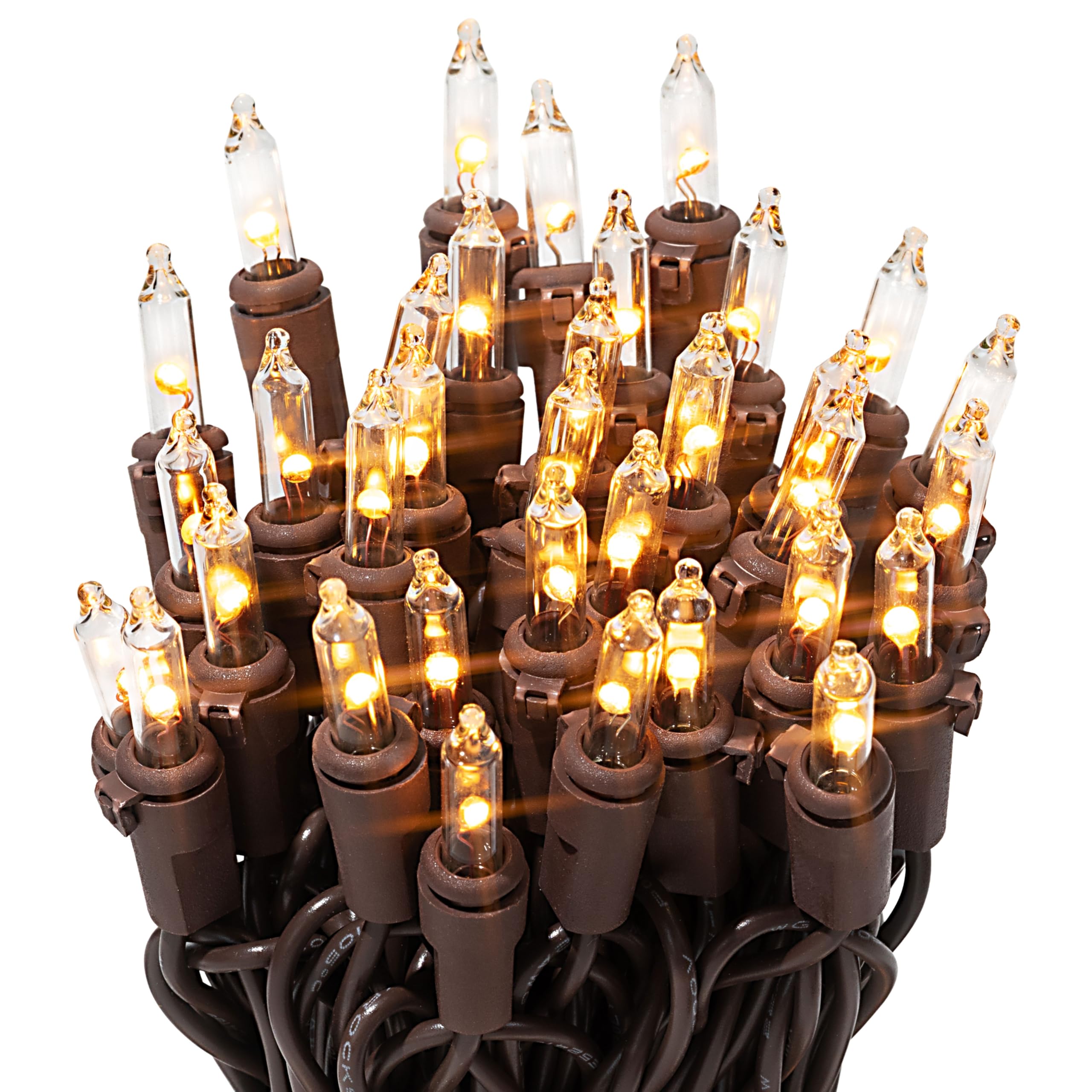 612 Vermont 35 Clear LED Christmas String Lights on Brown Wire Cord, UL Approved, Indoor and Outdoor Use, 8.5 Foot of Lighted Le