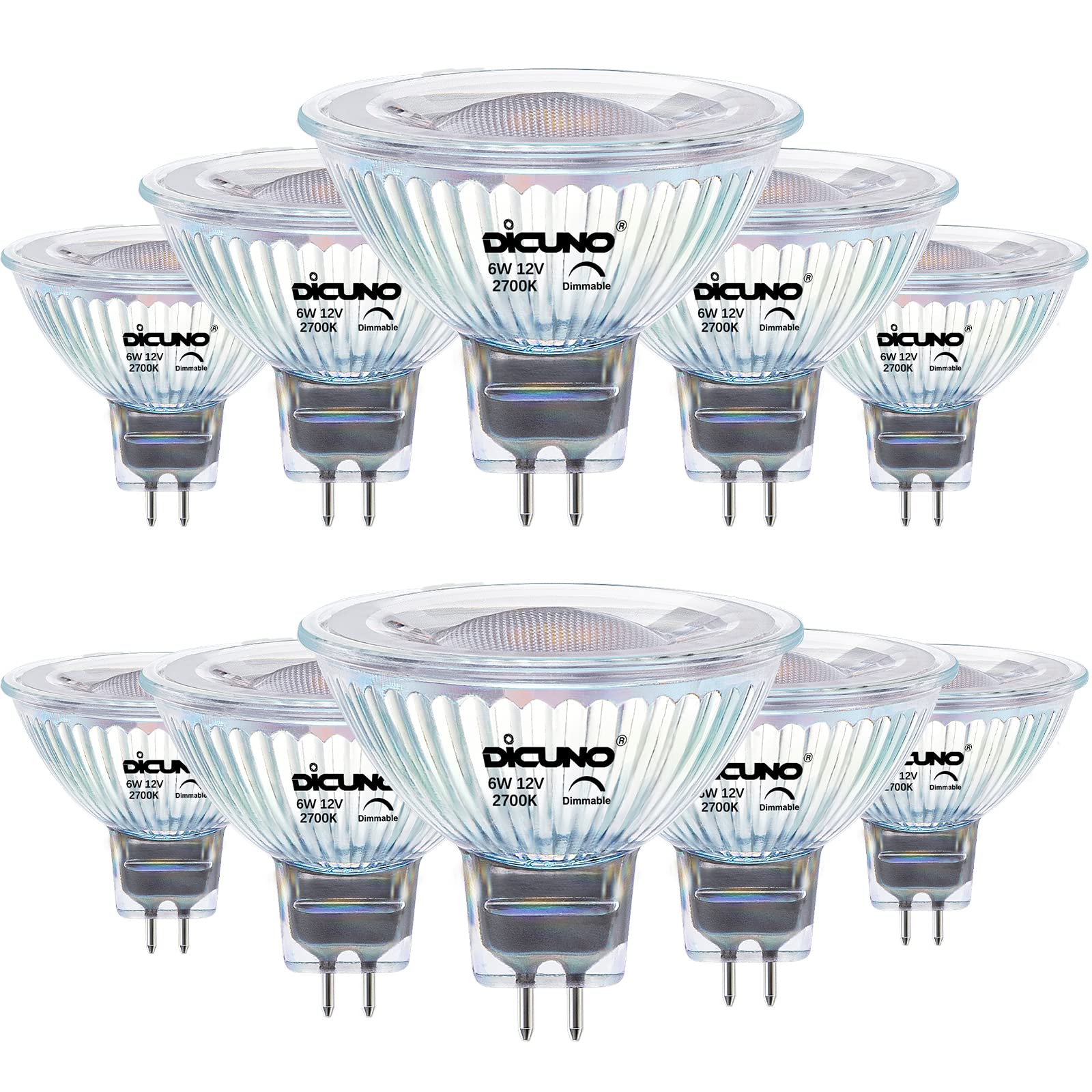 DiCUNO MR16 LED Bulb 6W Dimmable 600LM 2700K Warm White GU5.3 Base Pack of 10