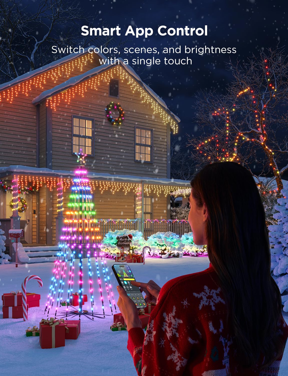 Govee Christmas Cone Tree Lights, 7.5ft, 370 LEDs, RGBIC, IP67 Waterproof, Smart App Control, Model H6841, Black