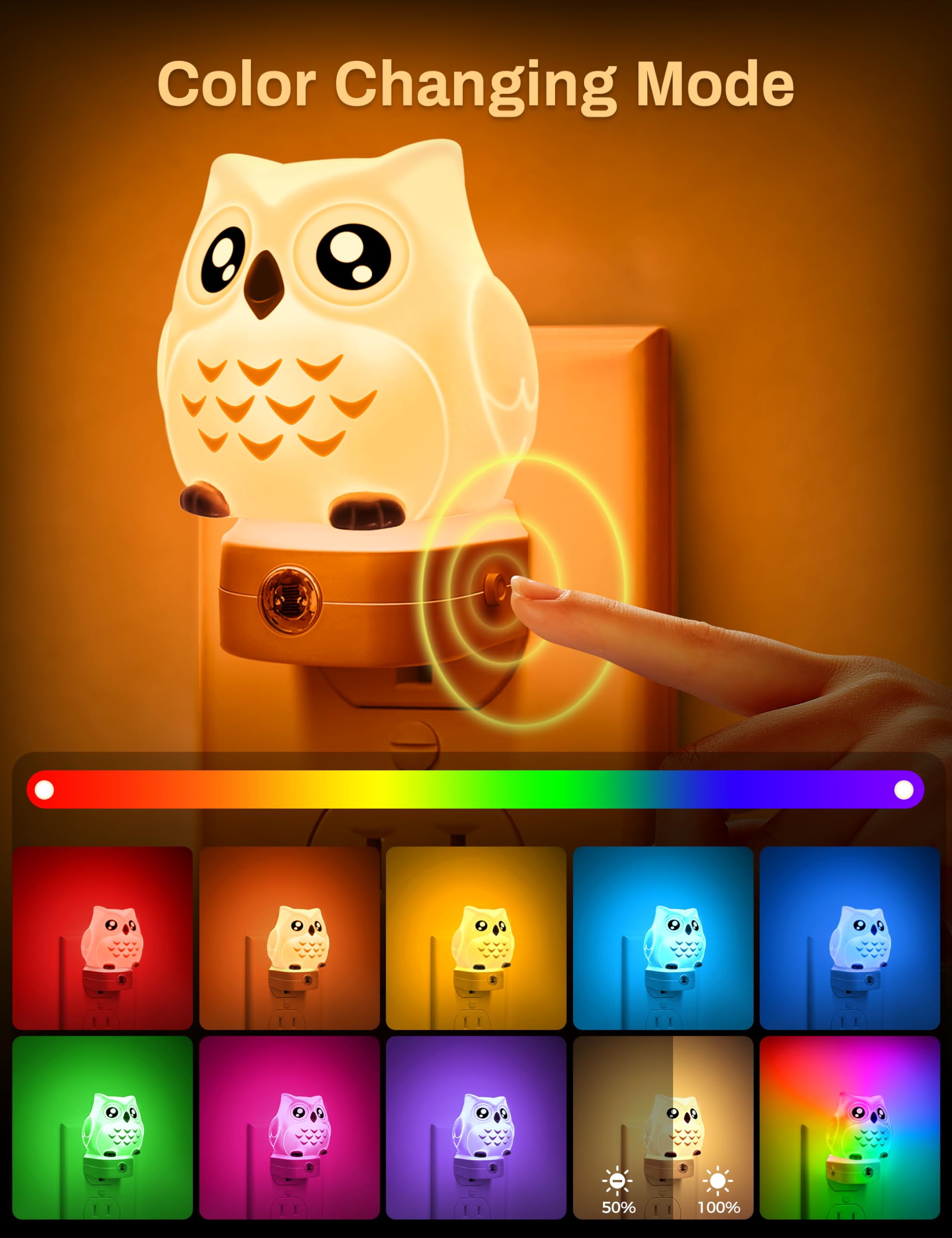 DORESshop Owl Night Light, 8-Color LED, Dusk to Dawn Sensor, 1 Pack, Plastic, Model CA-GY10109OWN, Owl-RGB