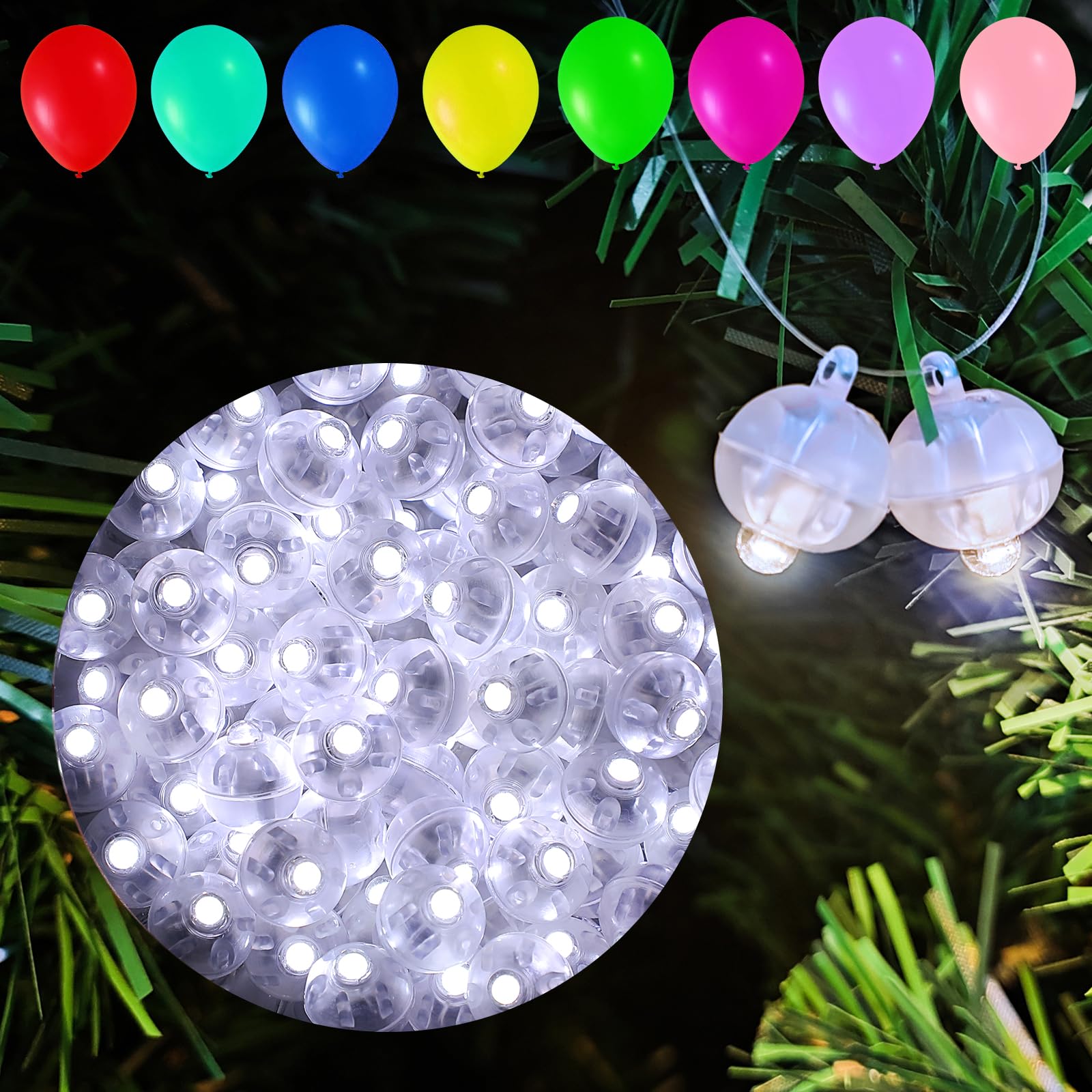 Aogist 100Pcs Balloon Lights with Hook,Long Standby Time,Waterproof Mini Light for Birthday Party Wedding Christmas Halloween Easter Decorative (Flash, Cool White)
