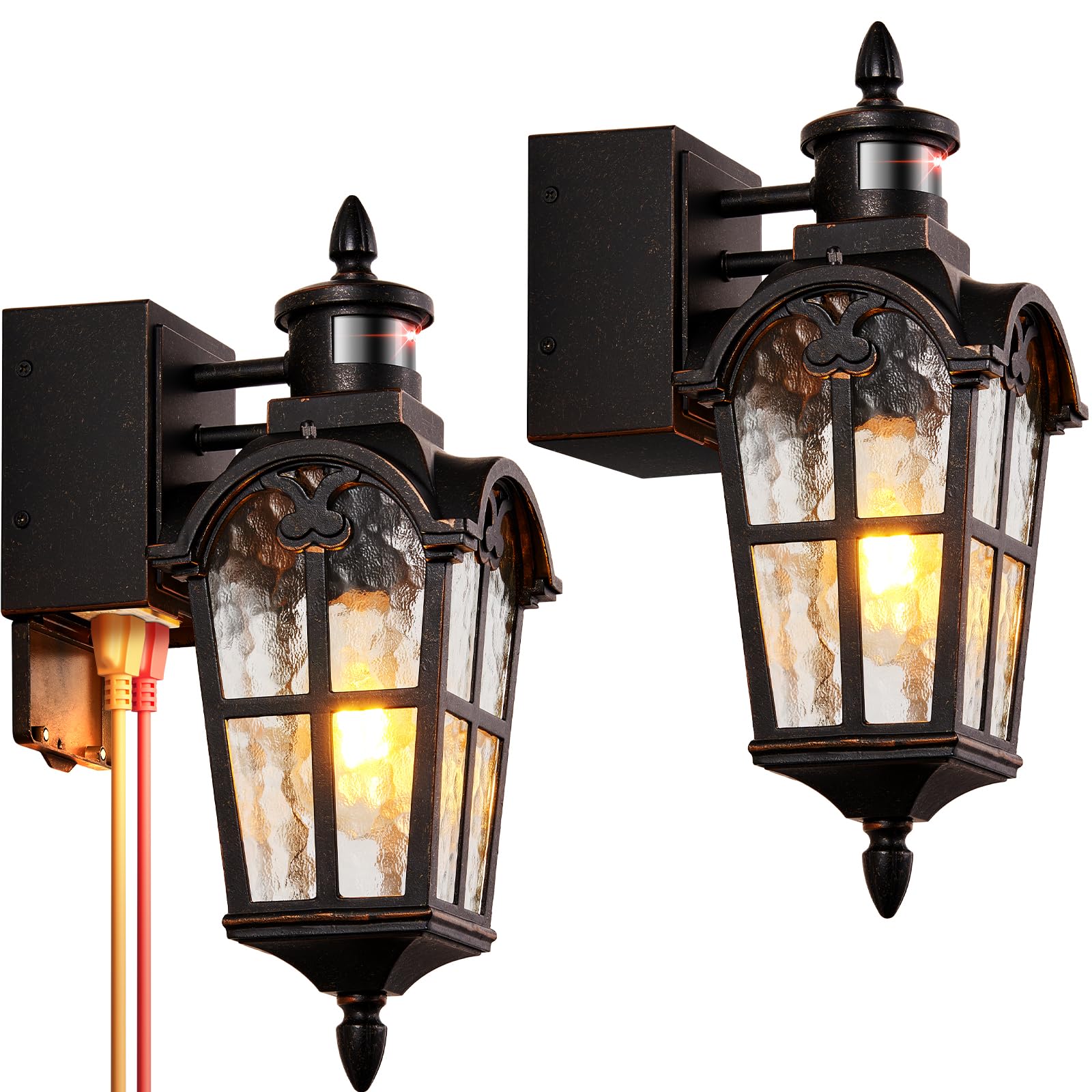 Opaxis 16.4 Motion Sensor Outdoor Lights With Gfci Outlet  2-Pack Orb Outdoor Porch Light With Water Ripple Glass  4-Modes Waterproof And Anti-Rust Dusk To Dawn Outdoor Lighting For Garage Patio