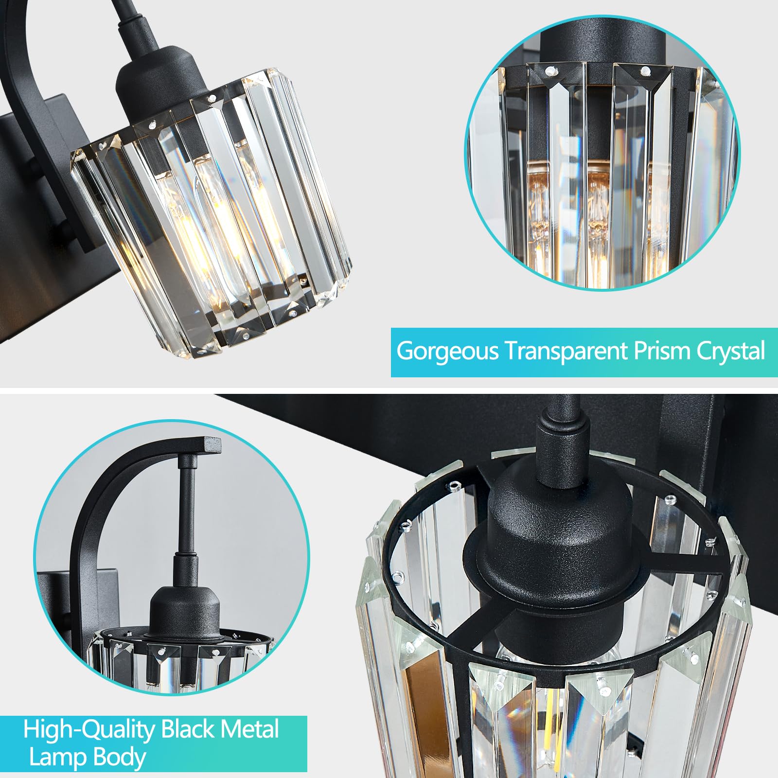 Fdpby Modern Bathroom Vanity Light  4-Light Black Wall Sconce With Crystal Accents  Over Mirror Bathroom Lighting Fixture  32.67 Long Dimmable Vanity Lamp For Makeup  Easy Installation