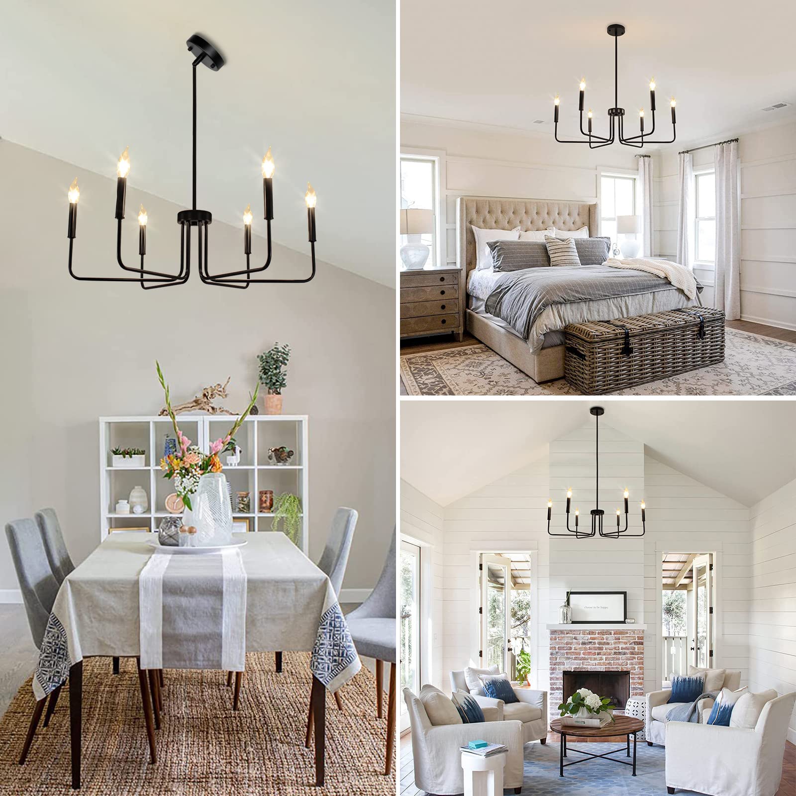 Rviezza 6 Light Black Chandelier Modern Farmhouse Chandelier For Dining Room Lighting Fixtures Hanging, Rustic Industrial Candle Chandeliers For Foyer Kitchen Living Room Bedroom