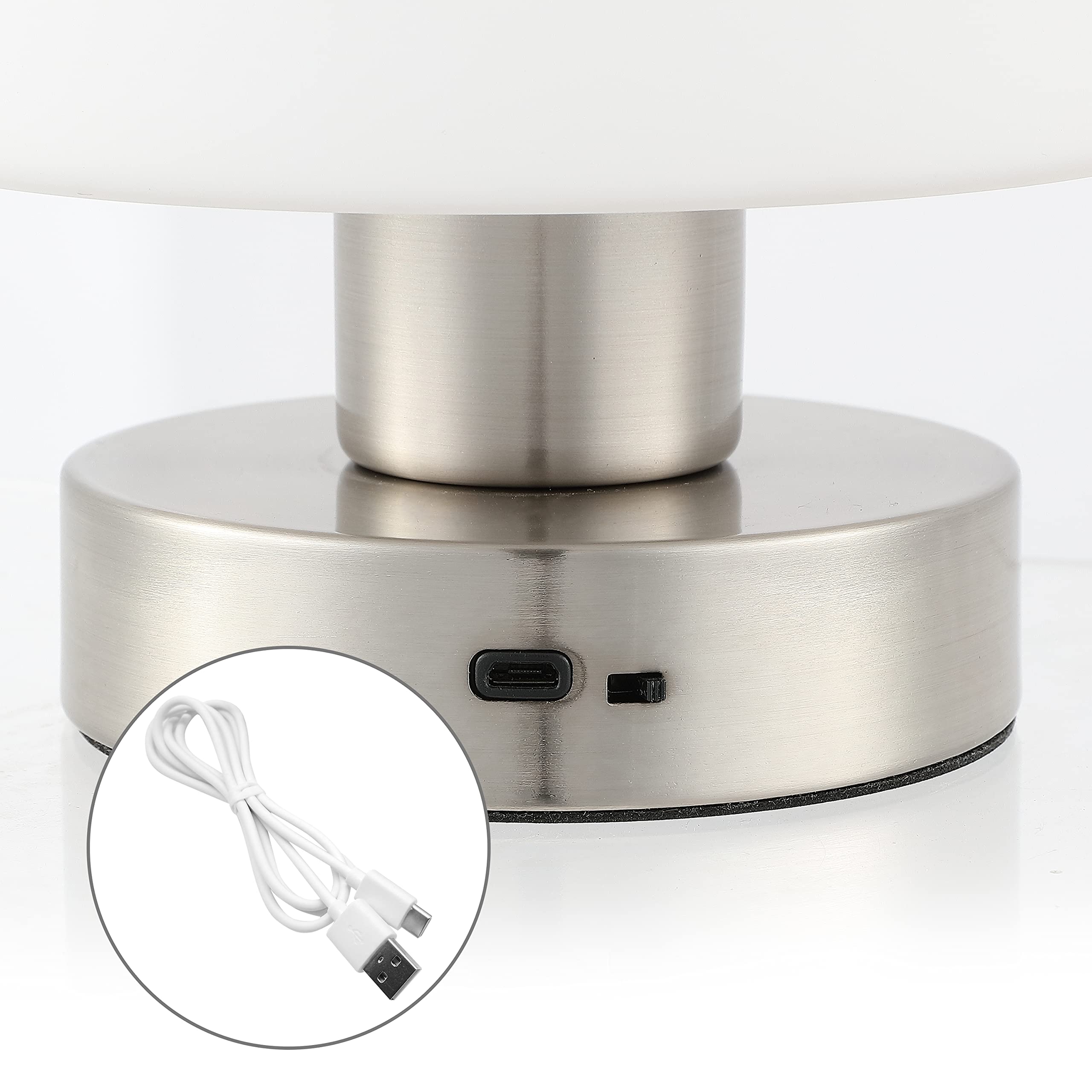 JONATHAN Y Zoe 5.75" Modern Iron LED Table Lamp, Nickel/White - Rechargeable Nightstand Lamp for Bedroom, Living Room, Office, Model JYL7113B