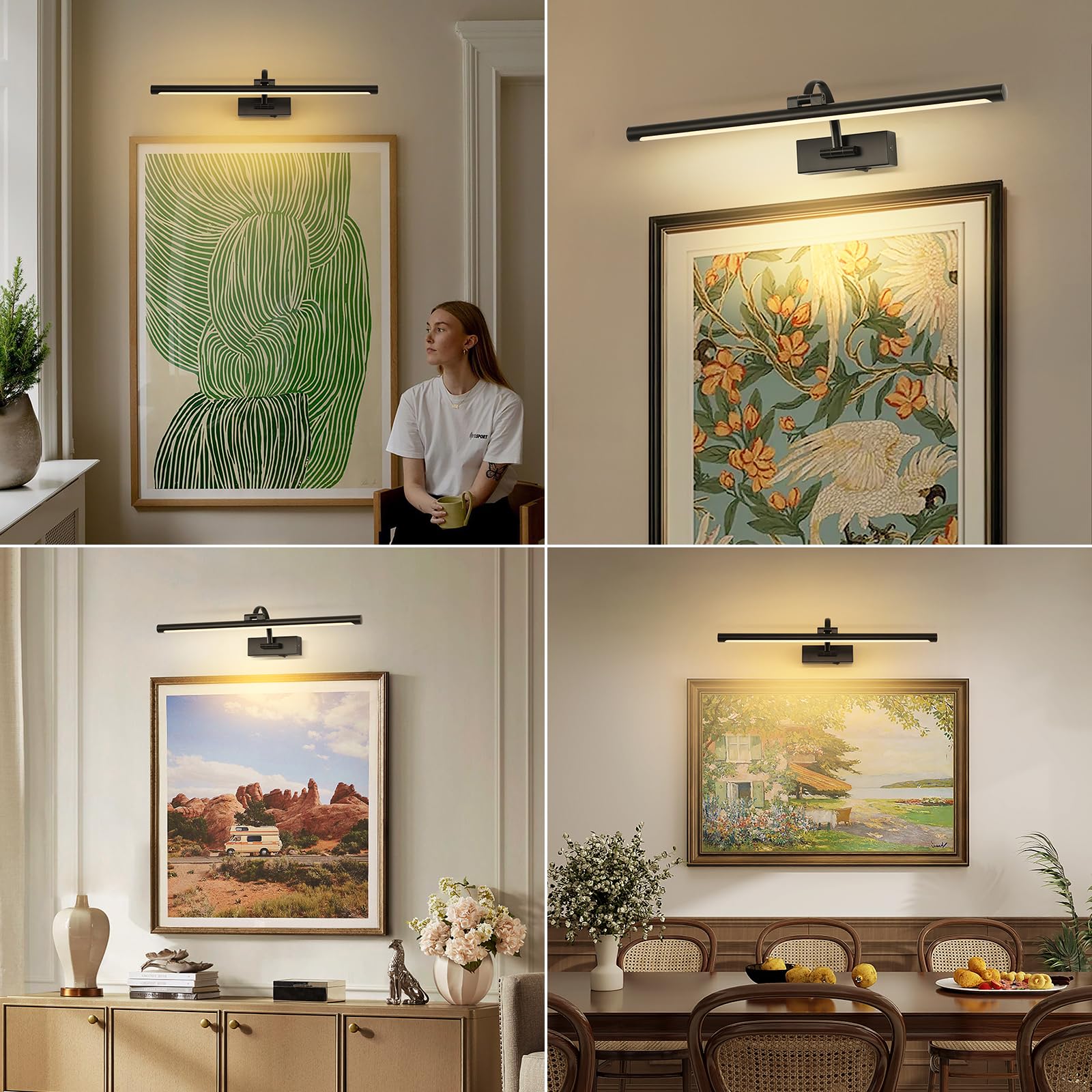 DESOOP Dimmable Picture Light 24 Inch Black with Remote & Timer, 5W Warm White Rechargeable Gallery Lighting