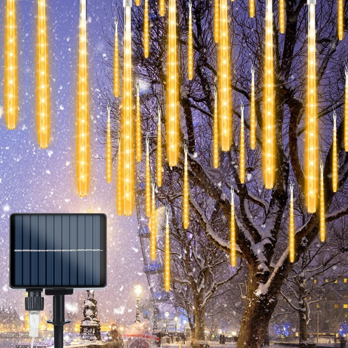 Flacchi Solar Icicle Lights - 20 Tubes 480 LED Cascading Raindrop, Waterproof Christmas Decorations, Warm White, Model YZ69SS002