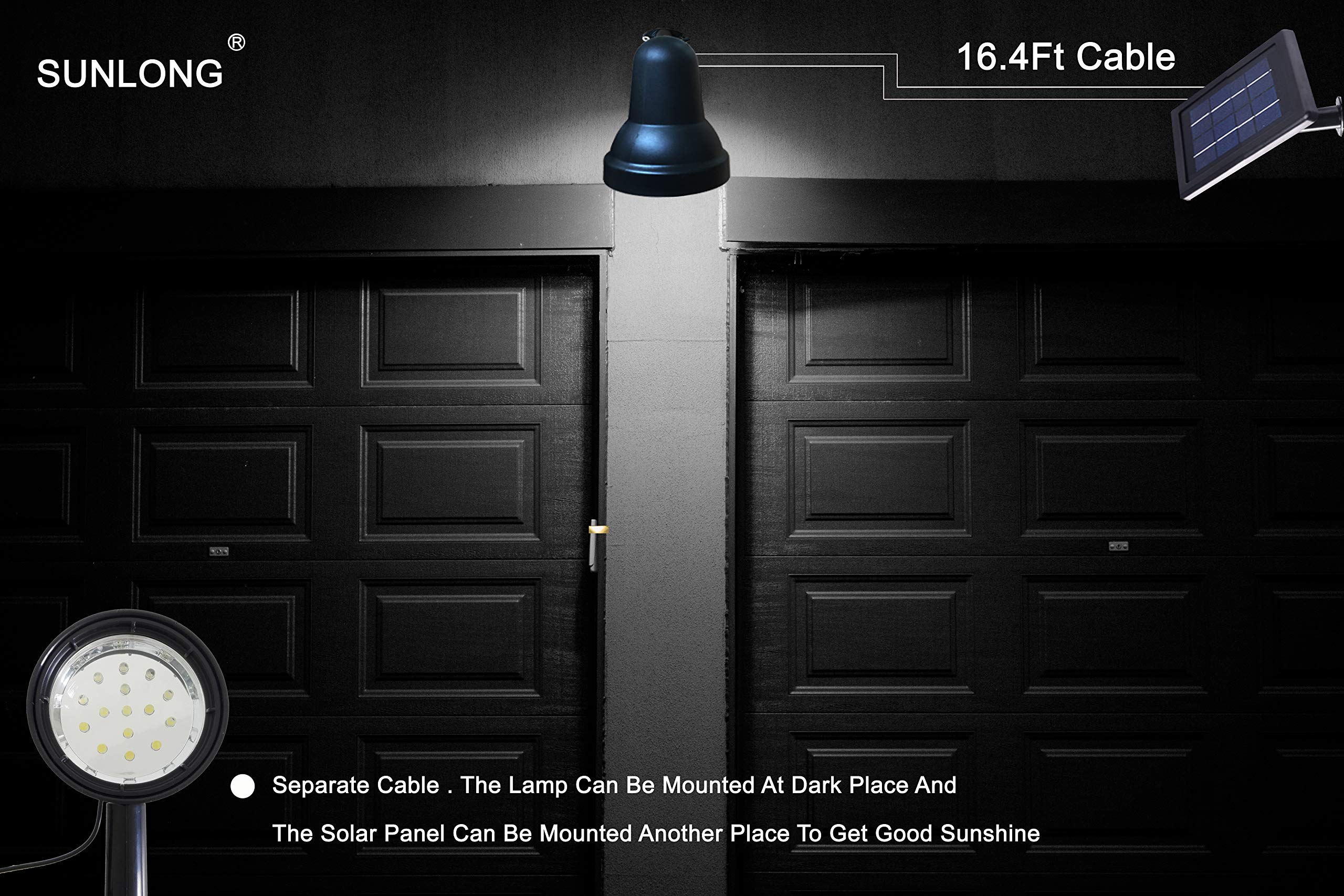 SUNLONG Solar Spotlights - Waterproof LED Security Light, 1x Spot, White, Model RLS015, Automatically Activates at Dusk to Dawn