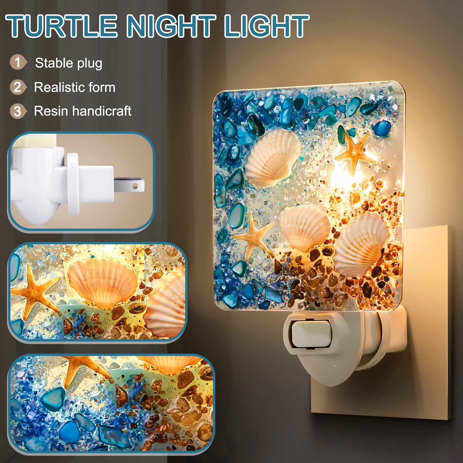 Hortsun Seashell Night Light - Ocean Animal Design, Decorative Beach Lamp for Home, Bedroom, Bathroom - Blue, Shell Material