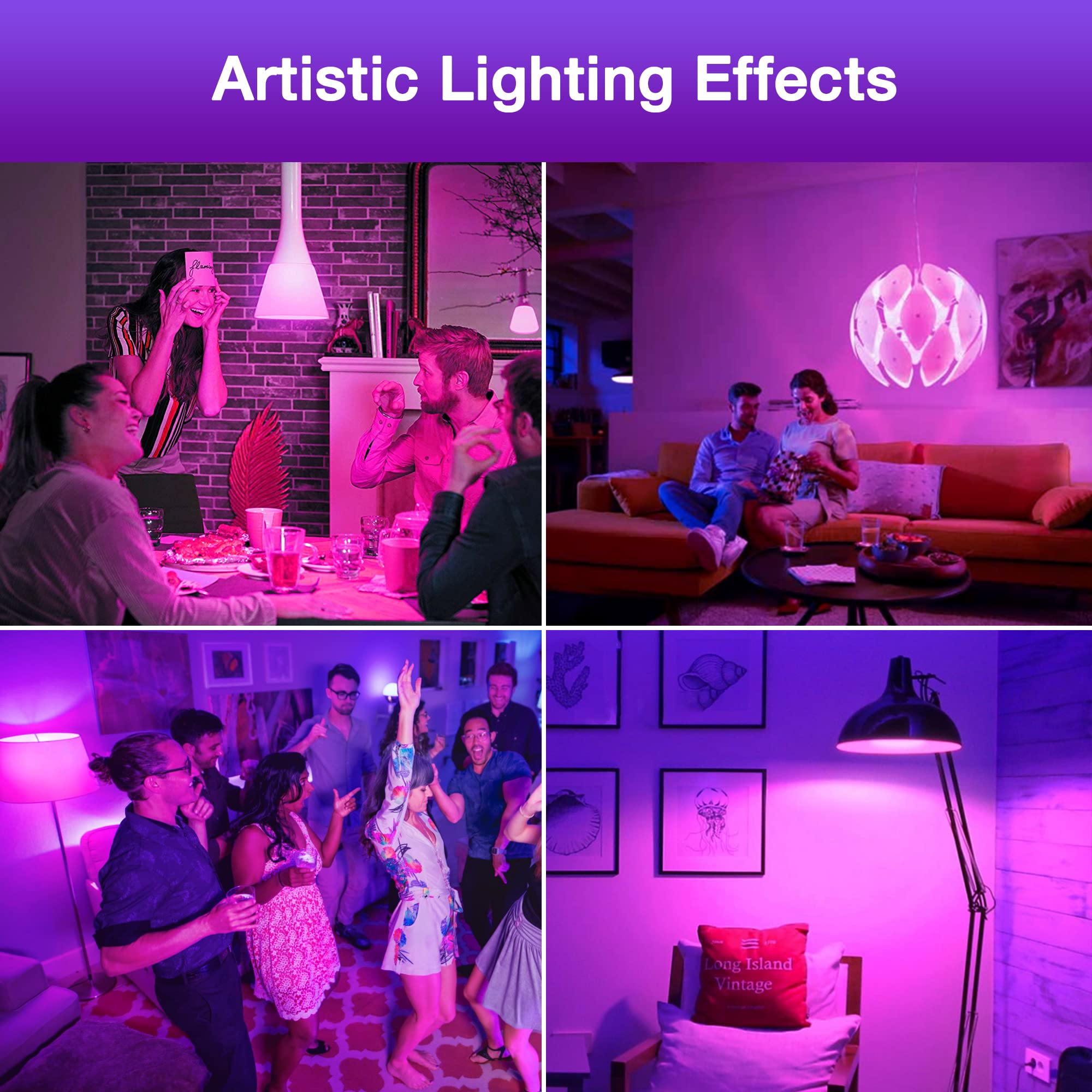 Purple Light Bulb  5W (40W Equivalent)  E26 Base A15 Led Purple Bulb  Party Decoration  Porch  Home Lighting  Holiday Lighting  Decorative Illumination  Non-Dimmable  2 Pack