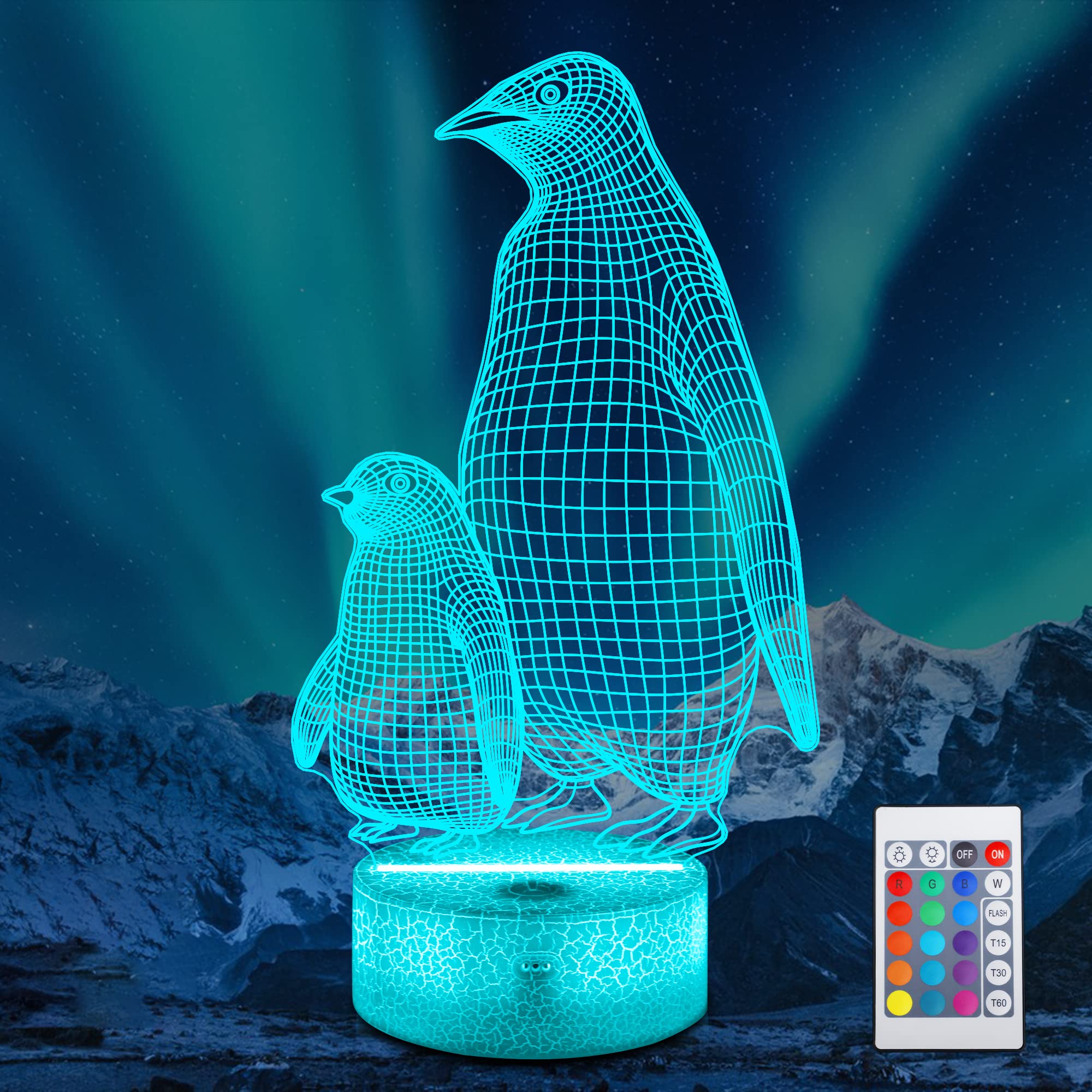 Lampeez Penguin Gift, Penguin 3D Night Light for Kids, 16 Colors Changing Illusion Lamp with Remote Control Dimmable Function 4 