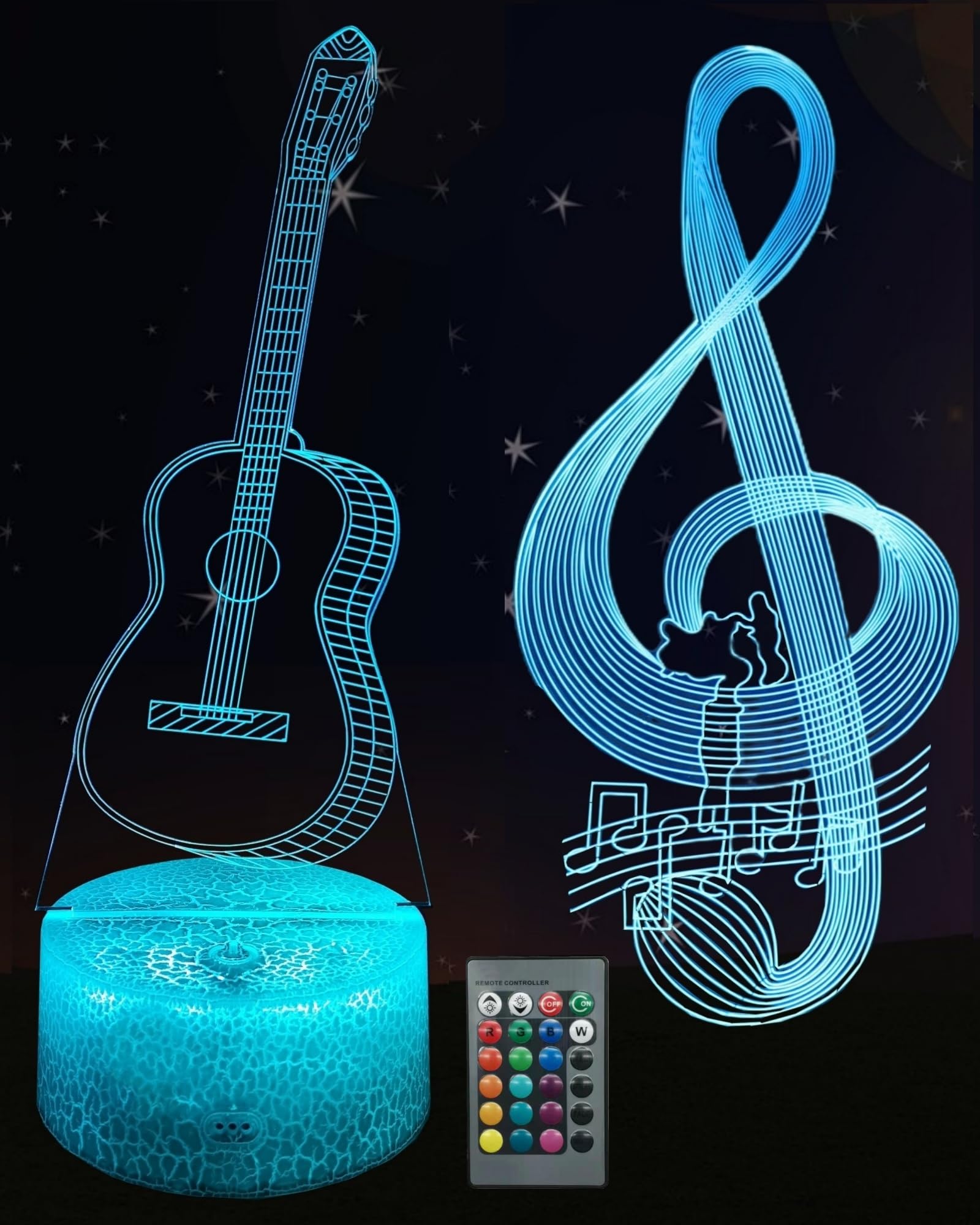 Kenmaca 3D Illusion Music Note Lamp, Multicolor, Touch & Remote Control, 16 Colors, Dimmable Night Light for Kids Bedroom