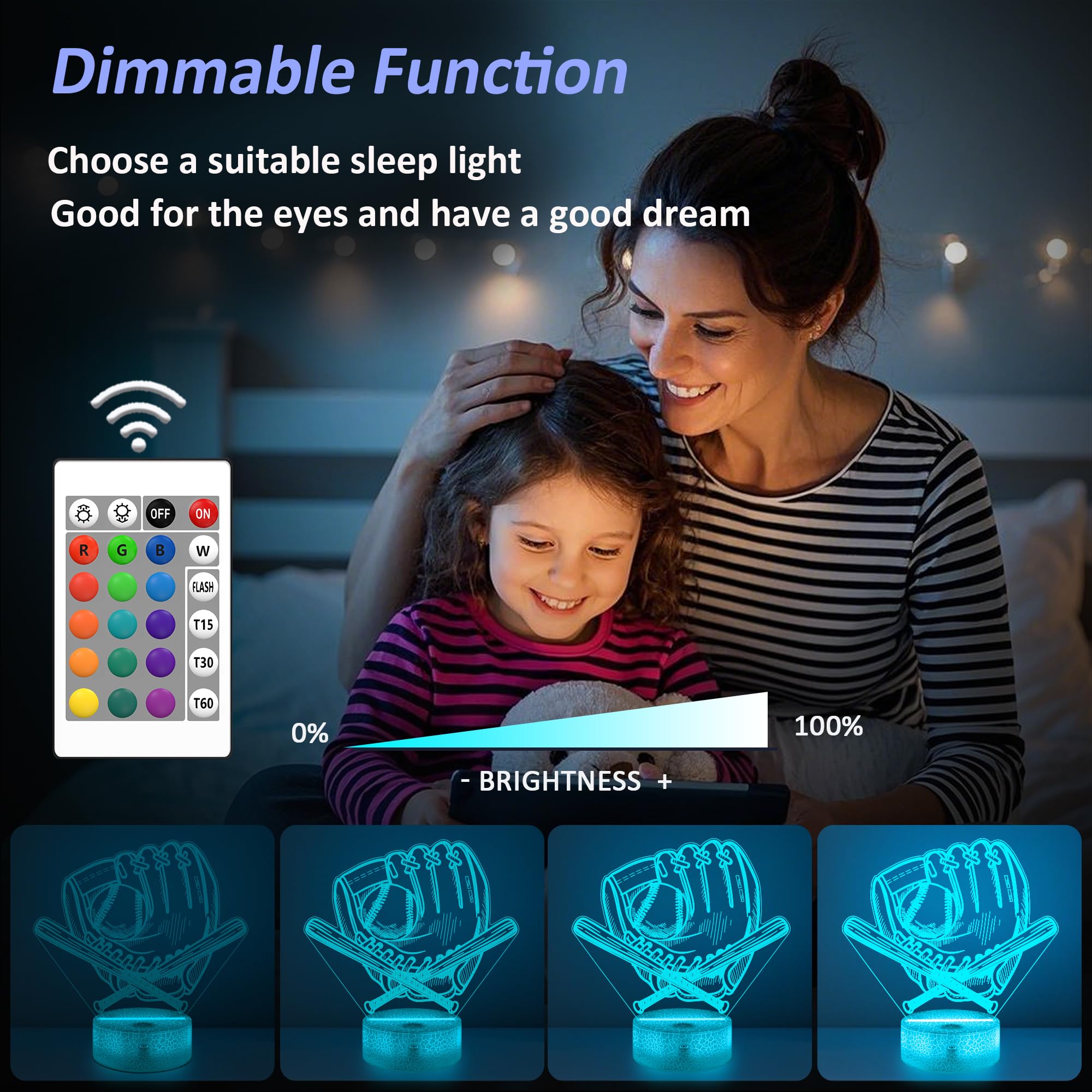 OkiyiD Softball Gifts Night Light for Girls, Softball Glove Sports 3D Illusion Lamp with 16 Colors Remote Control, Softballs Fan