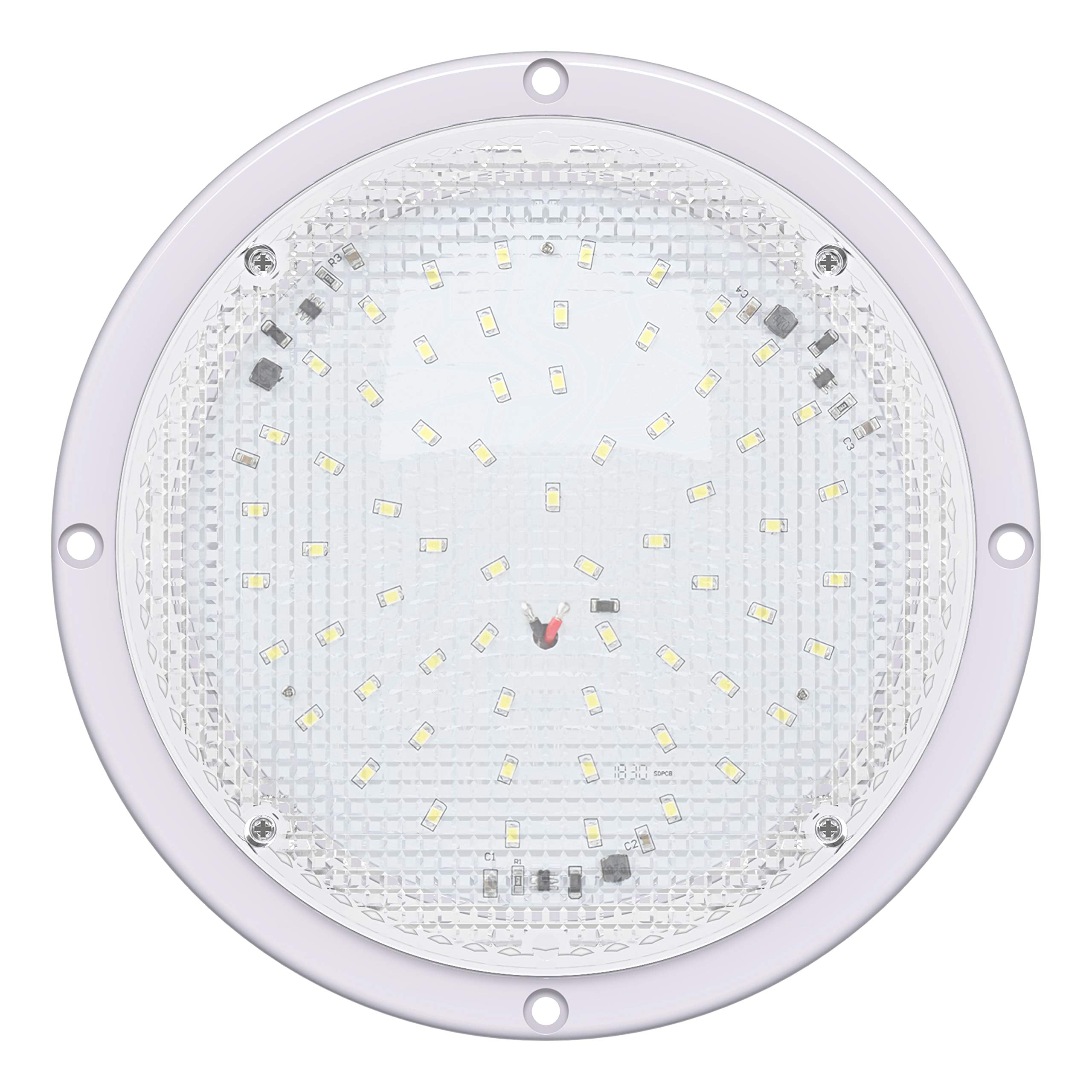 RV Trailer Camper 5th Wheel White 8.5 Round Scare Porch 12V LED Light 600 LM Light Only (LED Light)