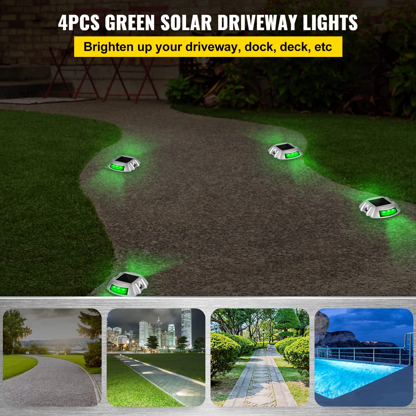 Vevor Driveway Lights 4-Pack, Solar Driveway Lights With Switch Button, Solar Deck Lights, Wireless Dock Lights 6 Leds For Path
