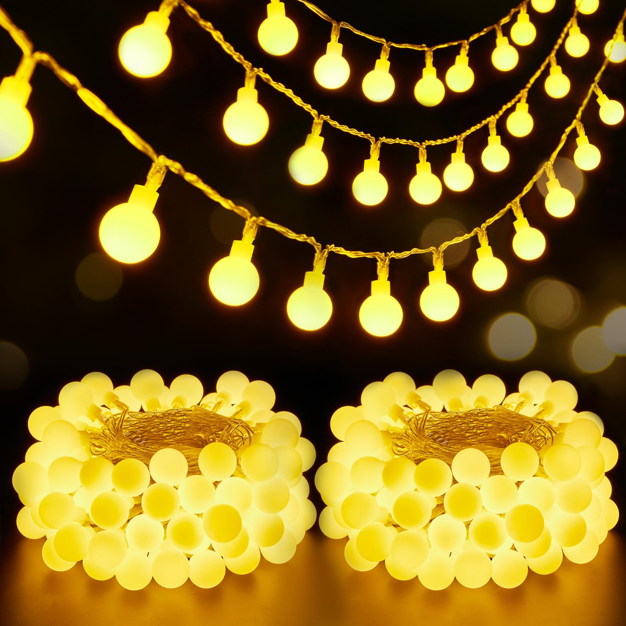 Brightown Battery Operated String Lights, 39Ft, 120 LED Globe Lights, 2 Pack, MiniGlobe-60D-2PC, Indoor/Outdoor Decor